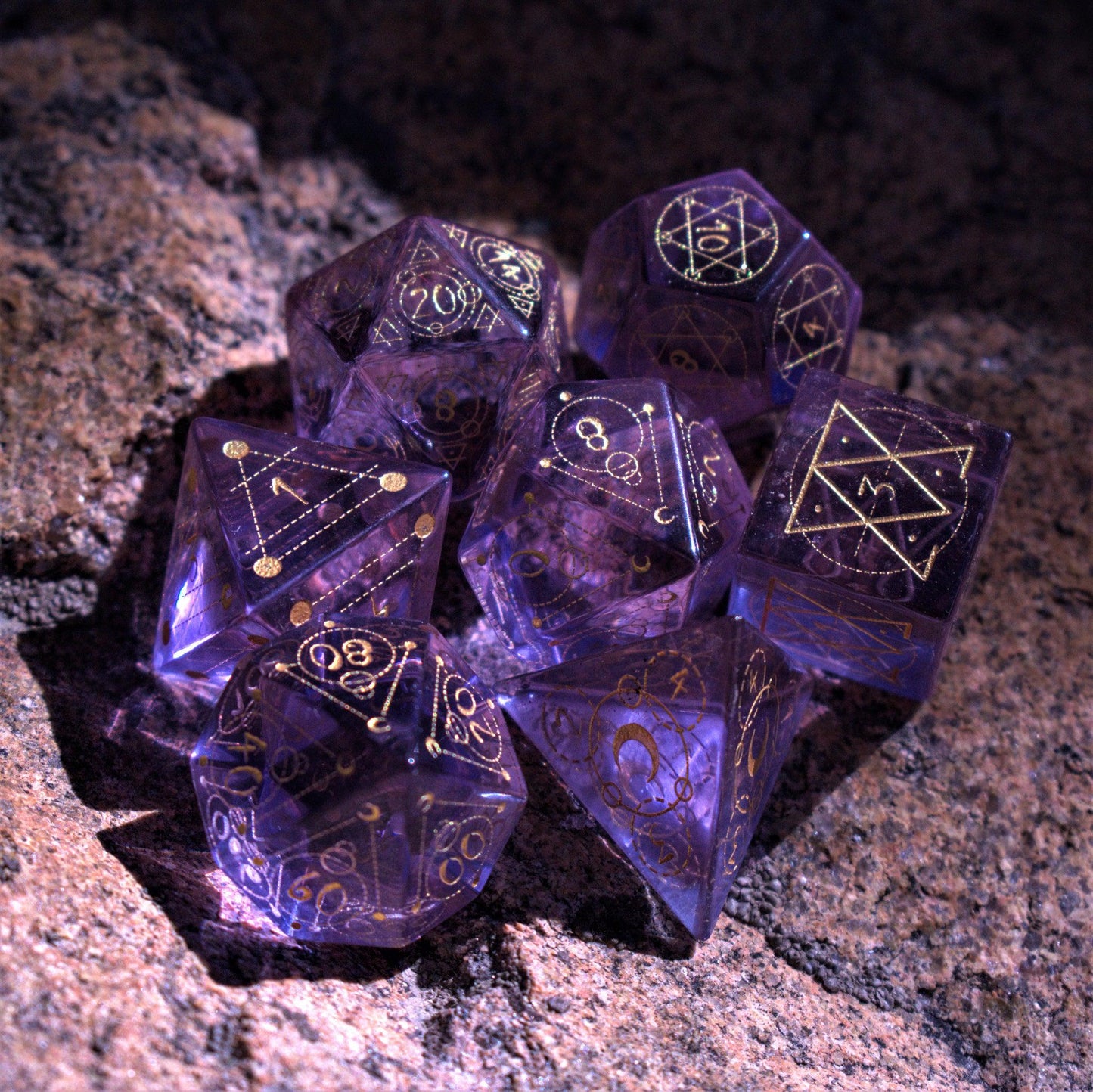 Spellcaster Purple Glass Dice Set