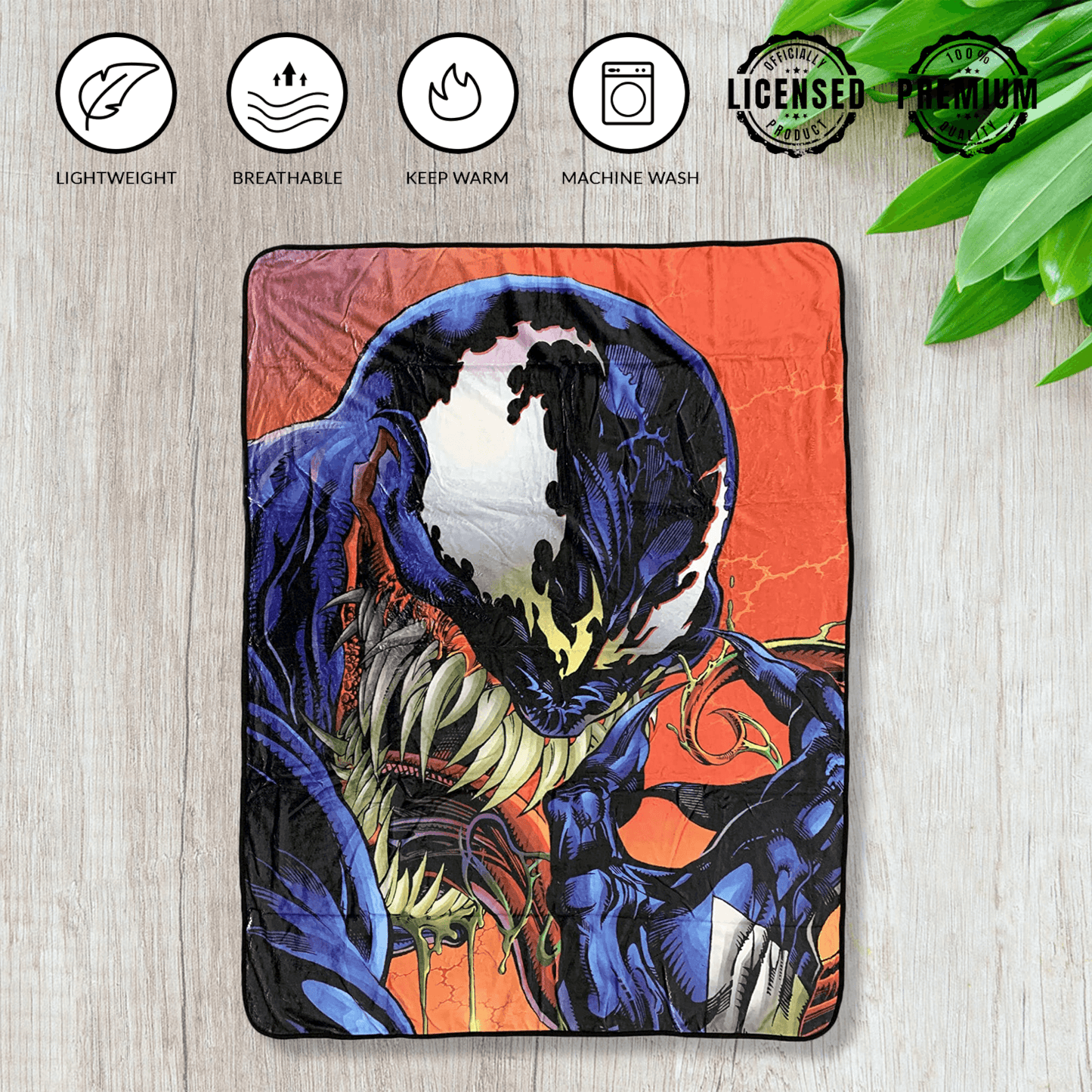 Marvel Venom Tongue Spider-Man Villain Fleece Throw Blanket 45in. By 60in. - 