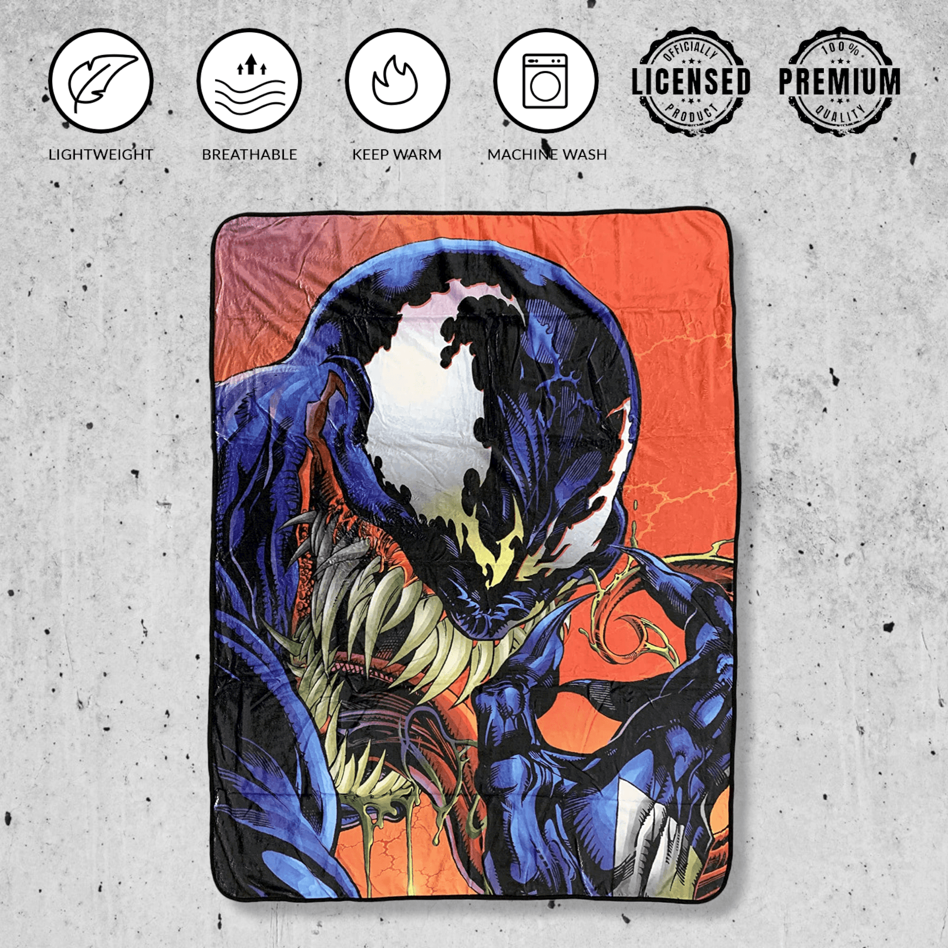 Marvel Venom Tongue Spider-Man Villain Fleece Throw Blanket 45in. By 60in. - 