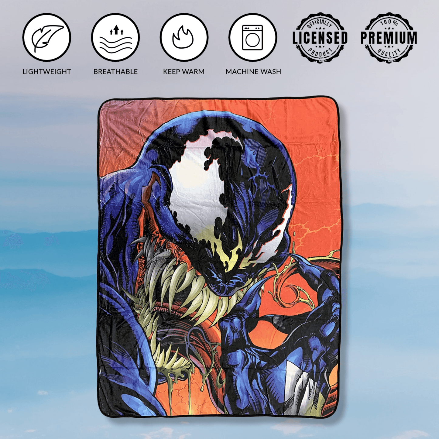 Marvel Venom Tongue Spider-Man Villain Fleece Throw Blanket 45in. By 60in. - 