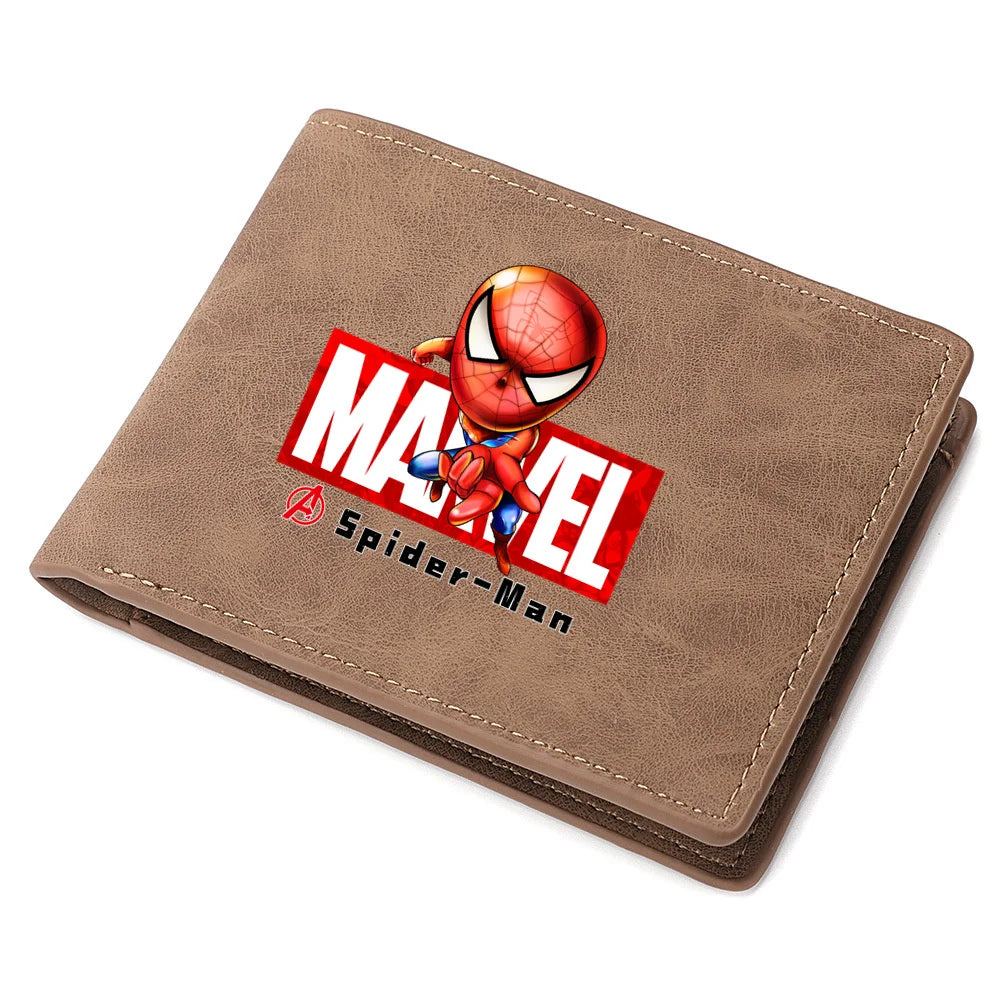 Spiderman Deadpool Avengers Men's Short Wallet Soft Leather Zipper Coin Credit ID Cards Purse Business Multifunctional Wallet