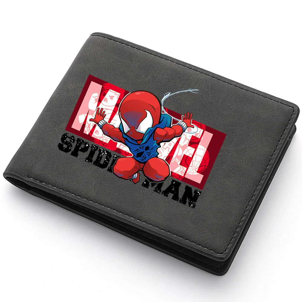 Spiderman Deadpool Avengers Men's Short Wallet Soft Leather Zipper Coin Credit ID Cards Purse Business Multifunctional Wallet