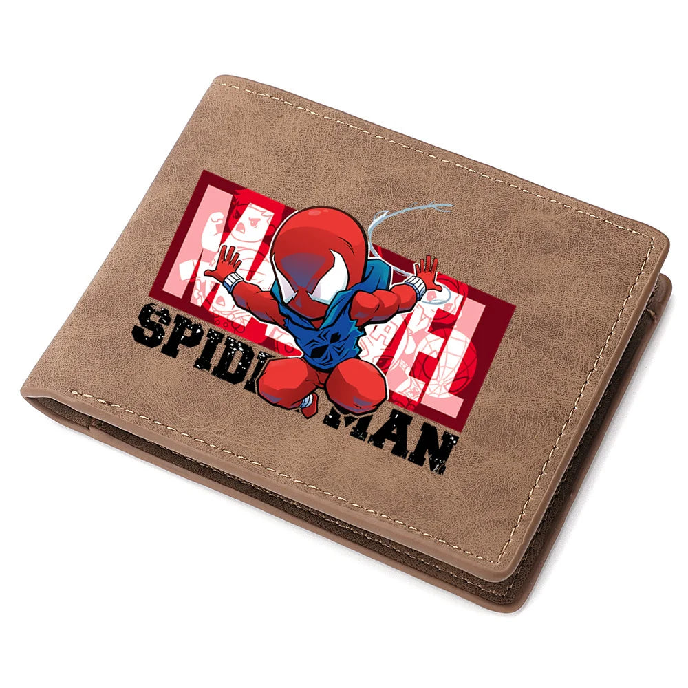 Spiderman Deadpool Avengers Men's Short Wallet Soft Leather Zipper Coin Credit ID Cards Purse Business Multifunctional Wallet