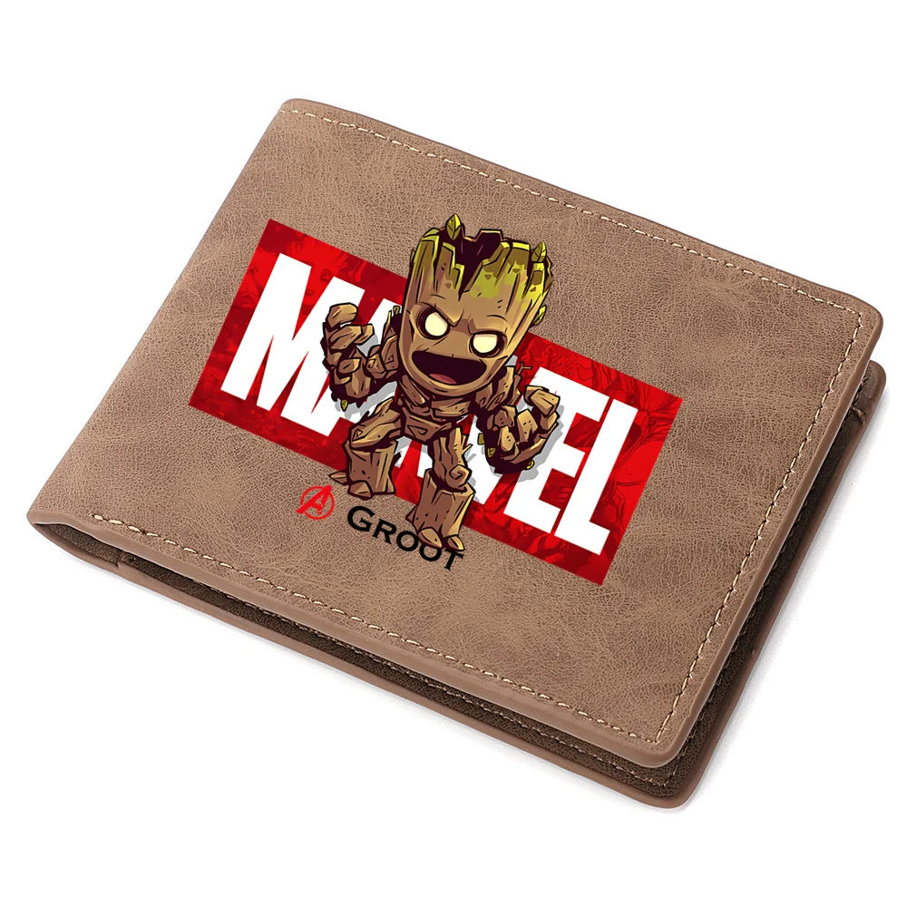 Spiderman Deadpool Avengers Men's Short Wallet Soft Leather Zipper Coin Credit ID Cards Purse Business Multifunctional Wallet