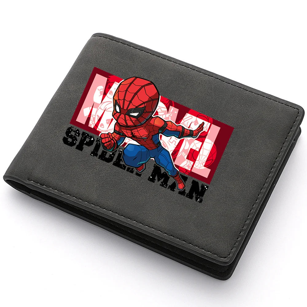 Spiderman Deadpool Avengers Men's Short Wallet Soft Leather Zipper Coin Credit ID Cards Purse Business Multifunctional Wallet