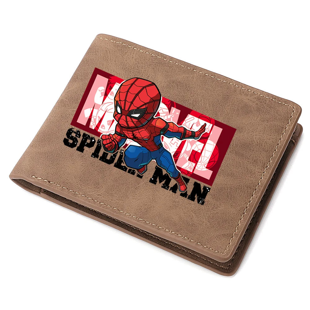 Spiderman Deadpool Avengers Men's Short Wallet Soft Leather Zipper Coin Credit ID Cards Purse Business Multifunctional Wallet