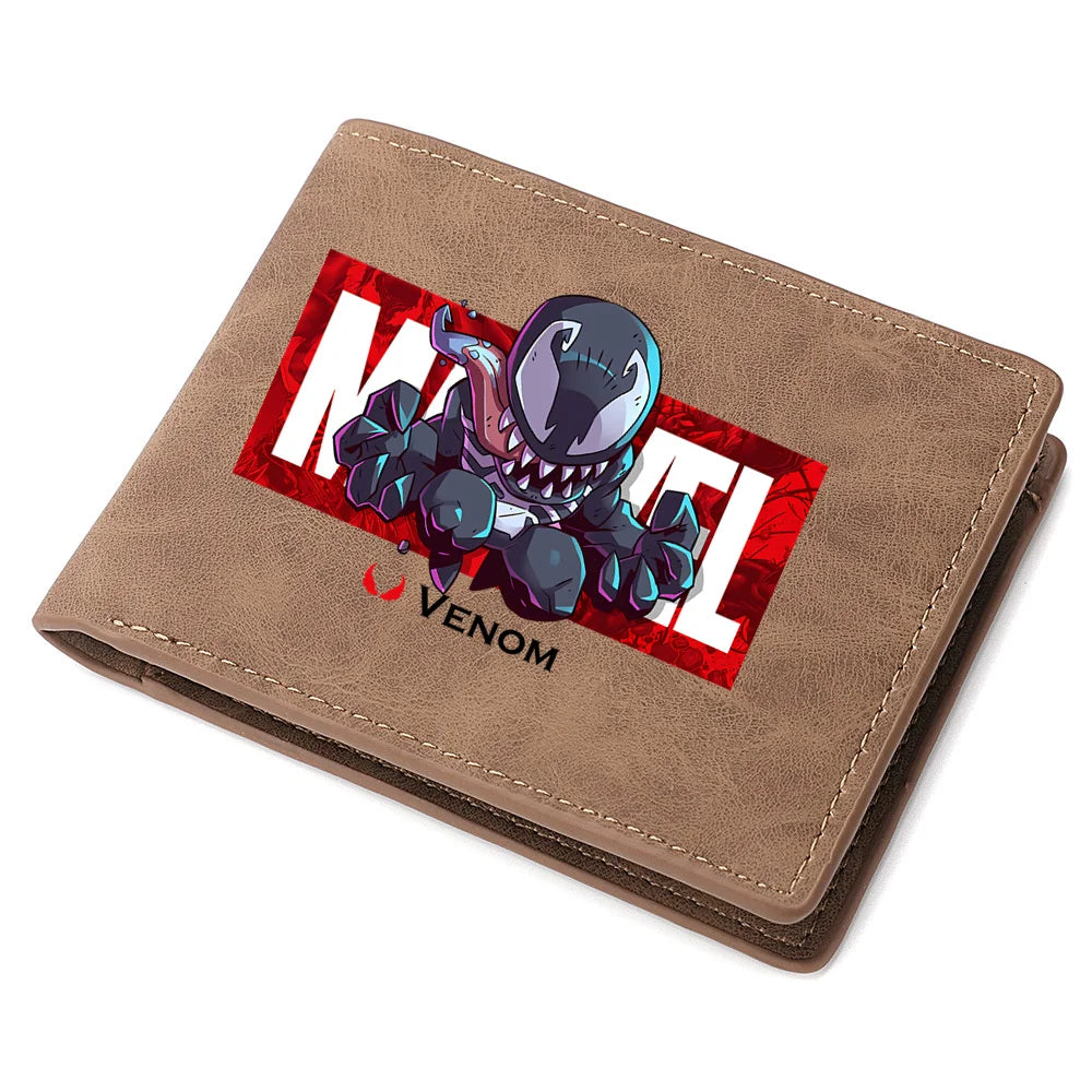 Spiderman Deadpool Avengers Men's Short Wallet Soft Leather Zipper Coin Credit ID Cards Purse Business Multifunctional Wallet