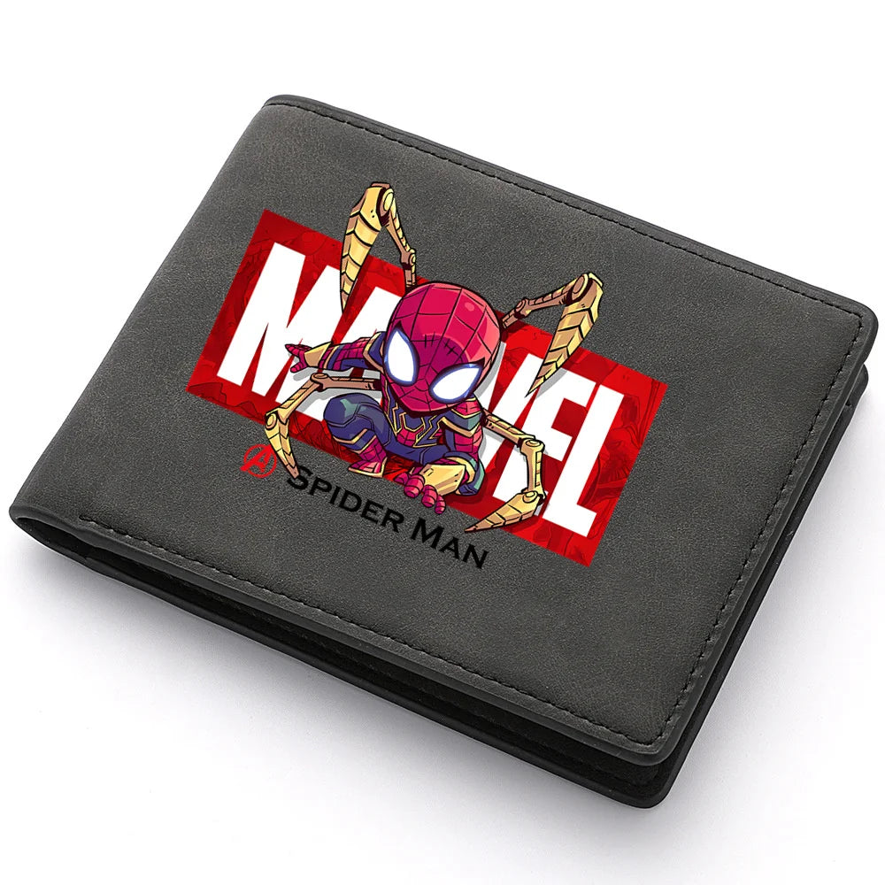 Spiderman Deadpool Avengers Men's Short Wallet Soft Leather Zipper Coin Credit ID Cards Purse Business Multifunctional Wallet