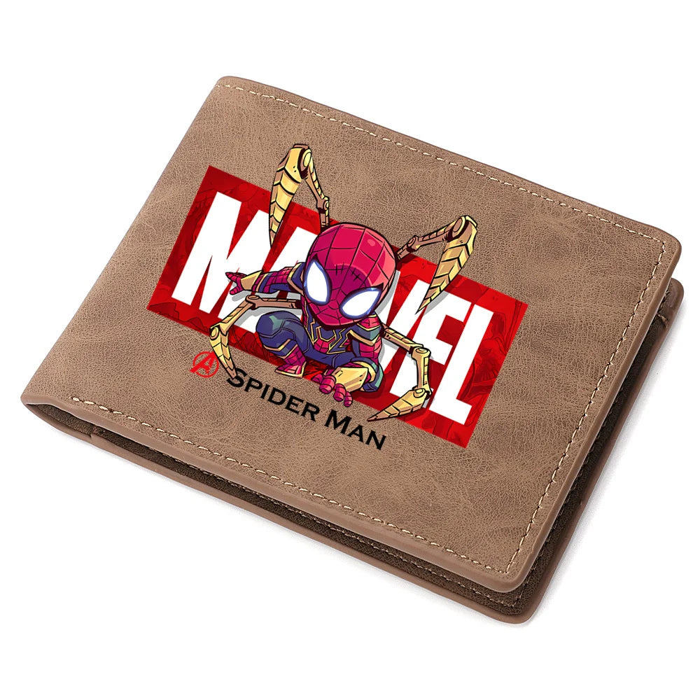 Spiderman Deadpool Avengers Men's Short Wallet Soft Leather Zipper Coin Credit ID Cards Purse Business Multifunctional Wallet