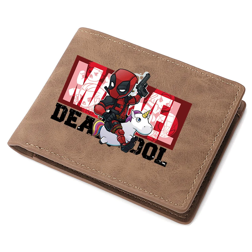 Spiderman Deadpool Avengers Men's Short Wallet Soft Leather Zipper Coin Credit ID Cards Purse Business Multifunctional Wallet