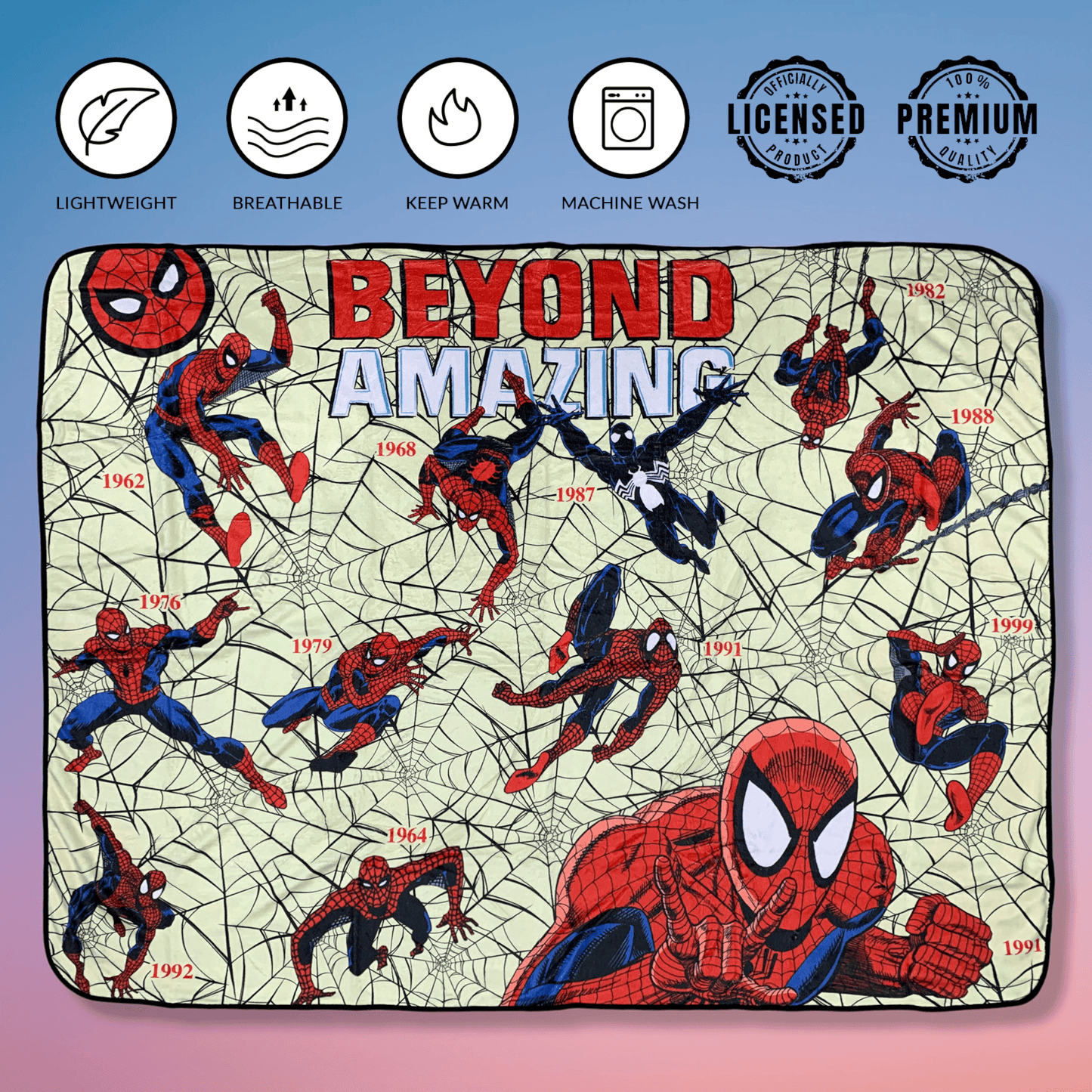 Spider-Man Beyond Amazing 60th Marvel Flannel Throw Super Soft Fleece Blanket 45x60in - 