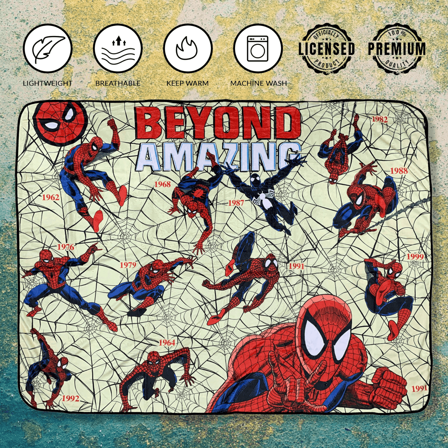 Spider-Man Beyond Amazing 60th Marvel Flannel Throw Super Soft Fleece Blanket 45x60in - 
