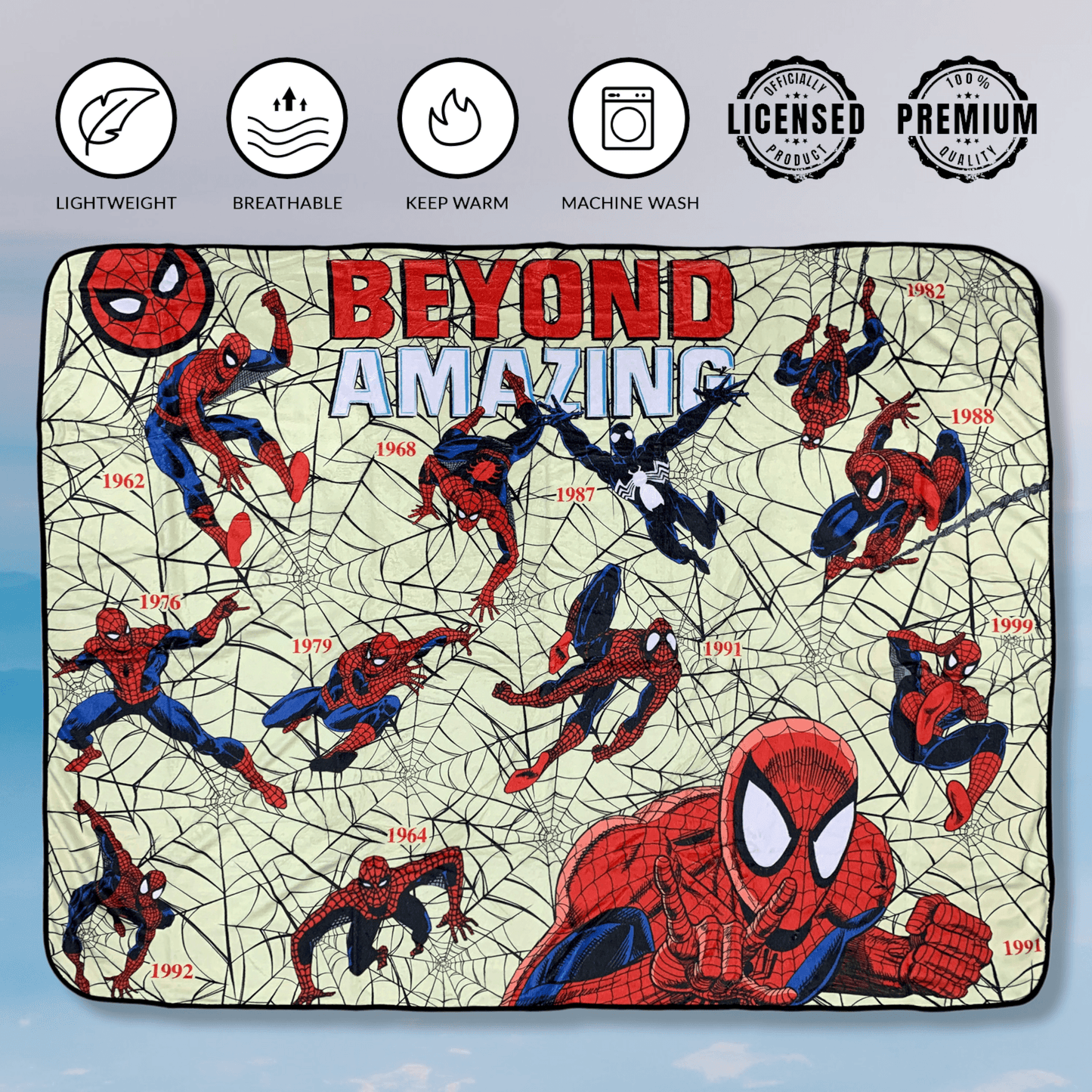 Spider-Man Beyond Amazing 60th Marvel Flannel Throw Super Soft Fleece Blanket 45x60in - 