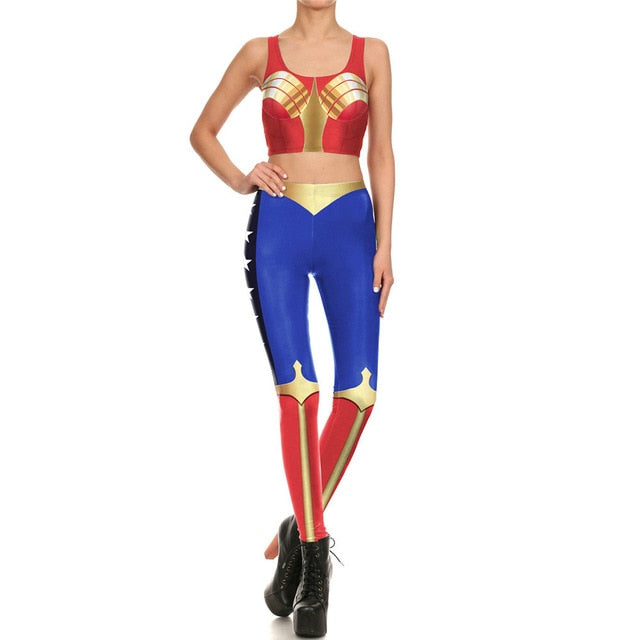 Star Wars Cosplay Costume For Women Wonder Captain America Deadpool Woman Croped Tops Leggings Sets