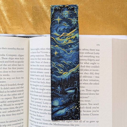 Starry Night Sky Bookmark, Flowing Stars, Slim Art Bookmark