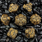 Steam Age - Brass-colored mechanical gear metal dice set