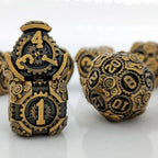 Steam Age - Brass-colored mechanical gear metal dice set