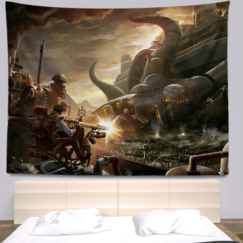 Steampunk Anime Tapestry Bohemia Hippie Room Decoration Large Wall Cloth Sheets Curtain Support Customization