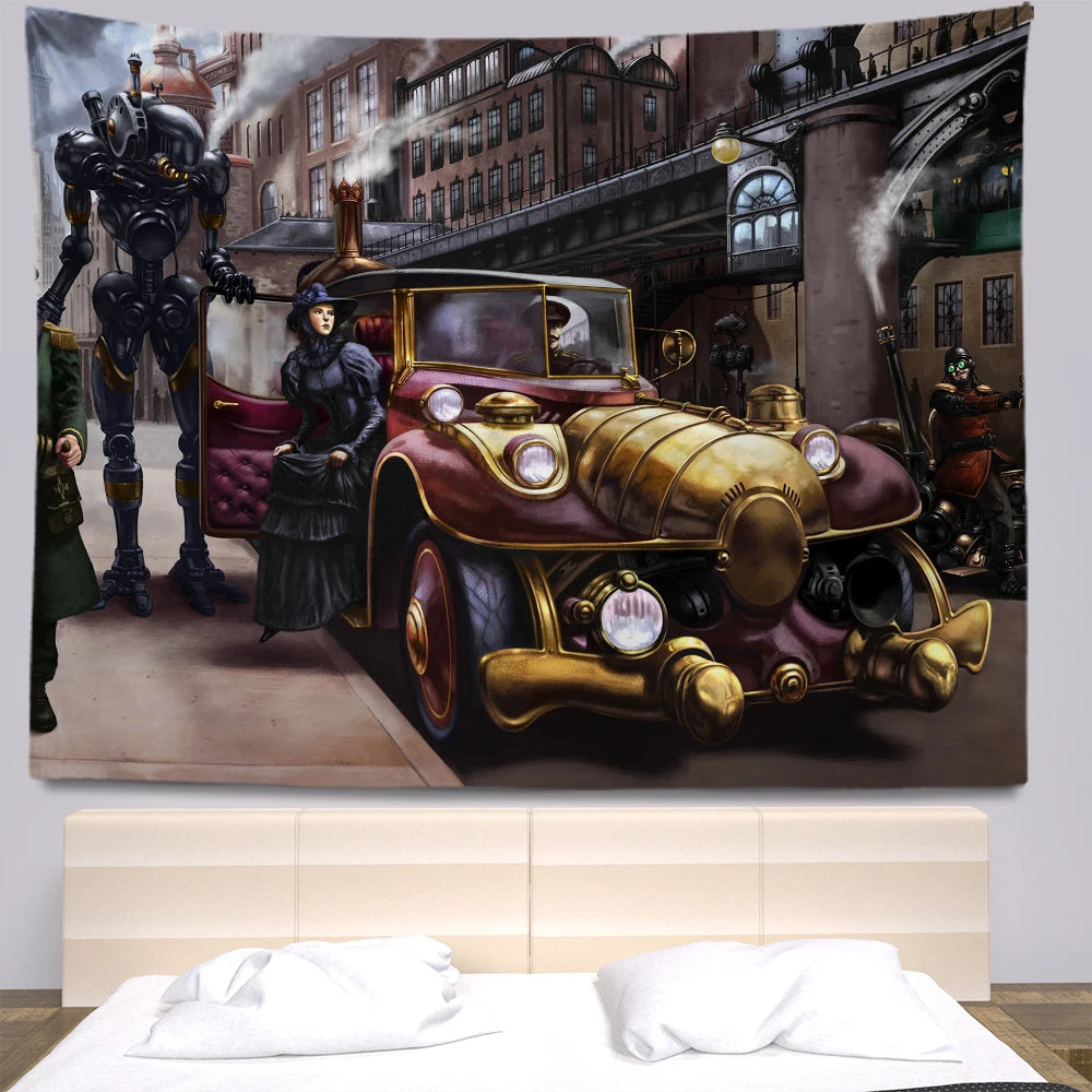 Steampunk Anime Tapestry Bohemia Hippie Room Decoration Large Wall Cloth Sheets Curtain Support Customization