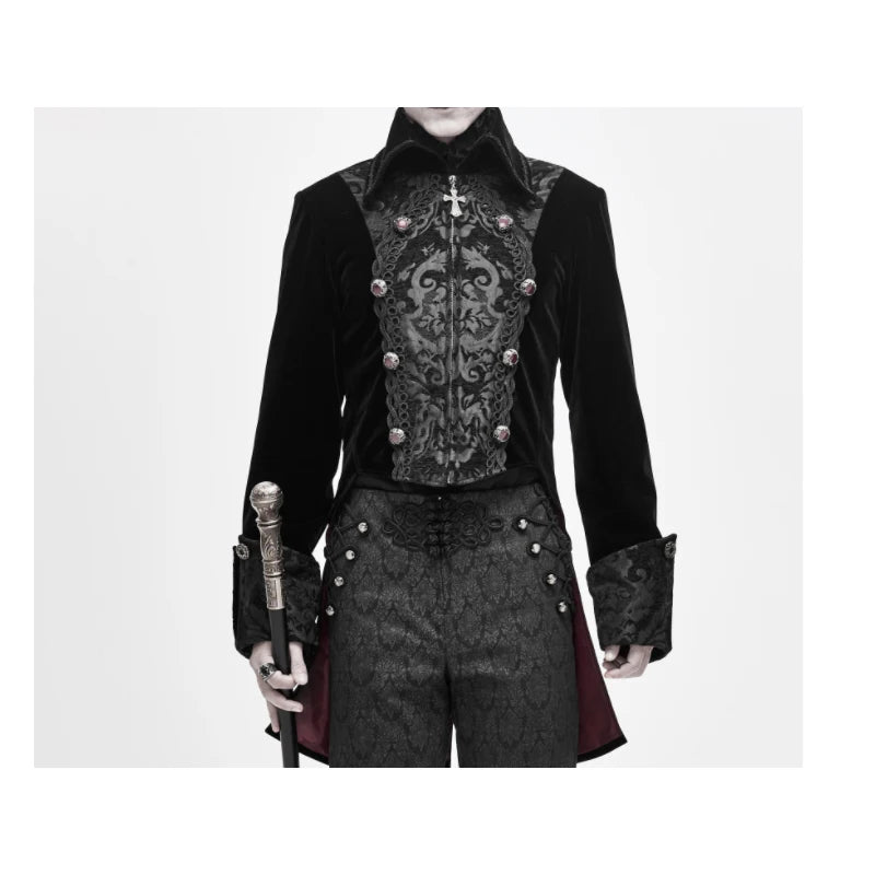 Steampunk Men's Jacket Medieval Velvet Cross Zipper Tuexdo Gothic Pirate Vampire Victorian Halloween Frock Coat