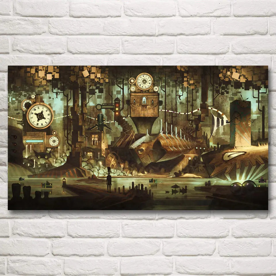 Steampunk Poster Science Fiction Robot Mountains Fantasy Art Artwork Painting Canvas Decorative Wall Pictures Print Room Decor