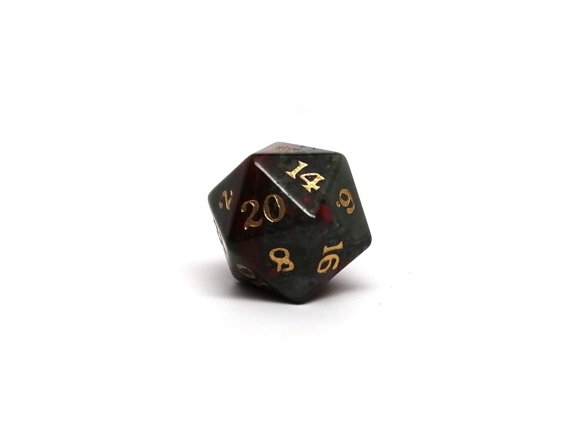 Stone D20 Dice - African Bloodstone - Signature Font