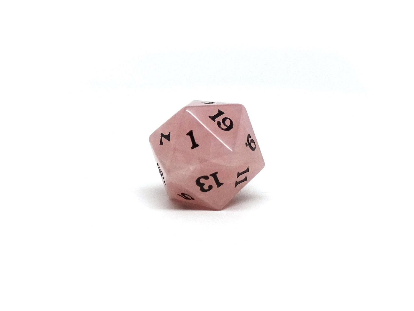 Stone D20 Dice - Rose Quartz - Signature Font