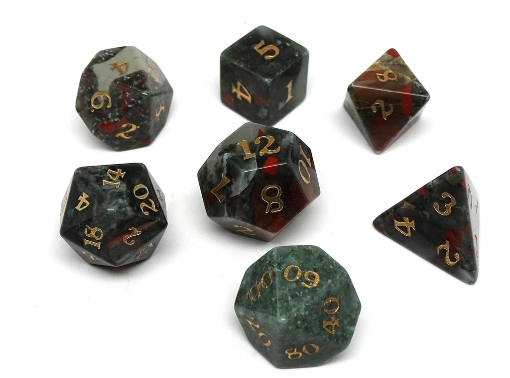 Stone Dice Collection - African Bloodstone - Signature Font - Role-Players