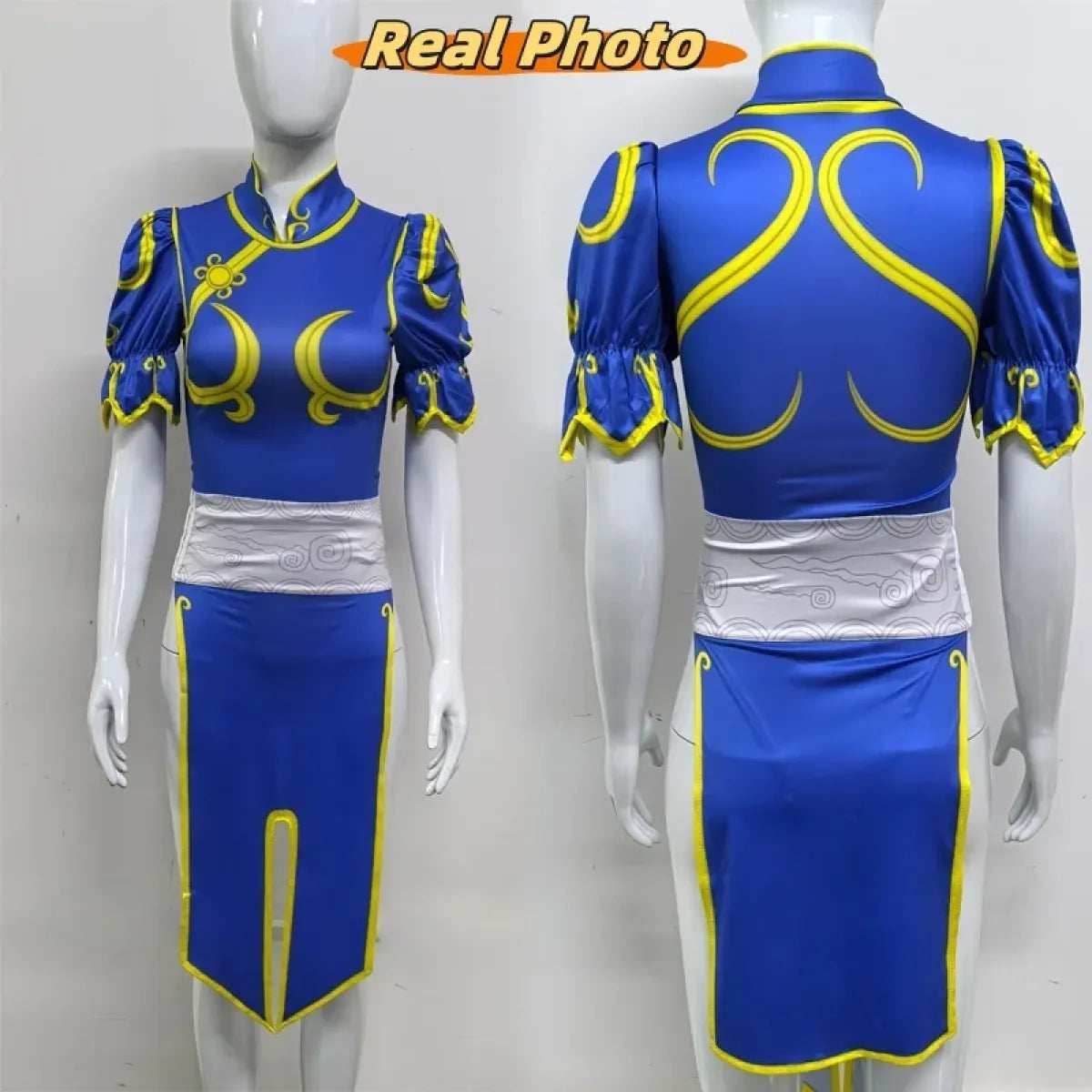 Chun Li Cosplay Costume – Street Fighter Blue Cheongsam Set with Headdress - Costume Only / S