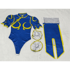 Chun Li Cosplay Costume – Street Fighter Blue Cheongsam Set with Headdress - Costume Only / S