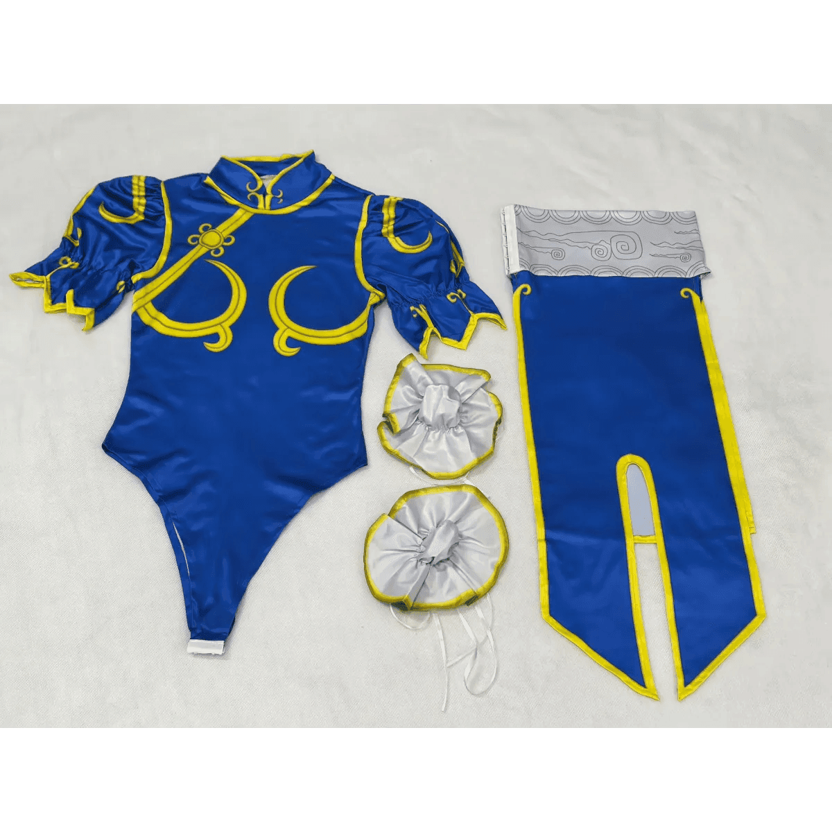 Chun Li Cosplay Costume – Street Fighter Blue Cheongsam Set with Headdress - Costume Only / S