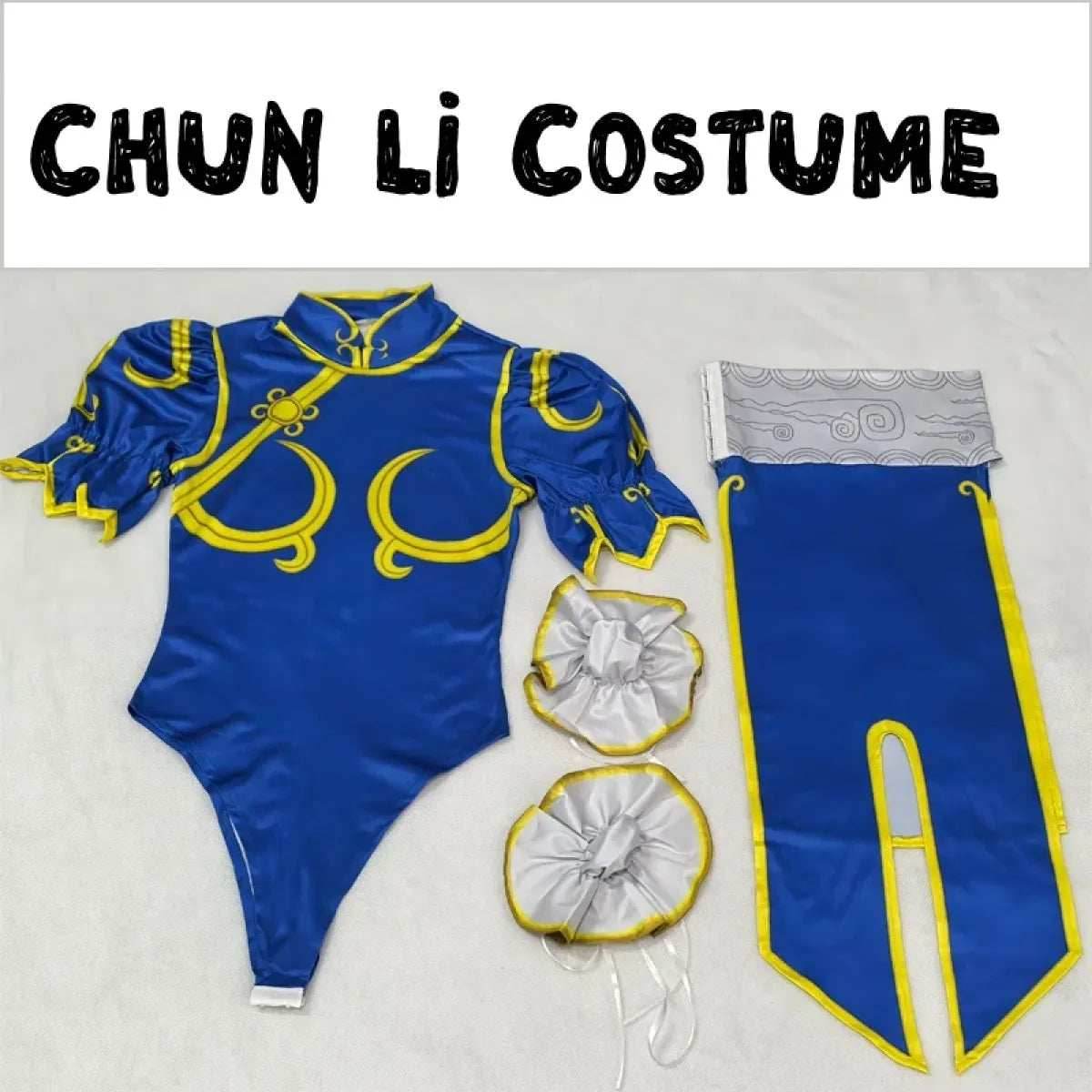 Chun Li Cosplay Costume – Street Fighter Blue Cheongsam Set with Headdress - Costume Only / S