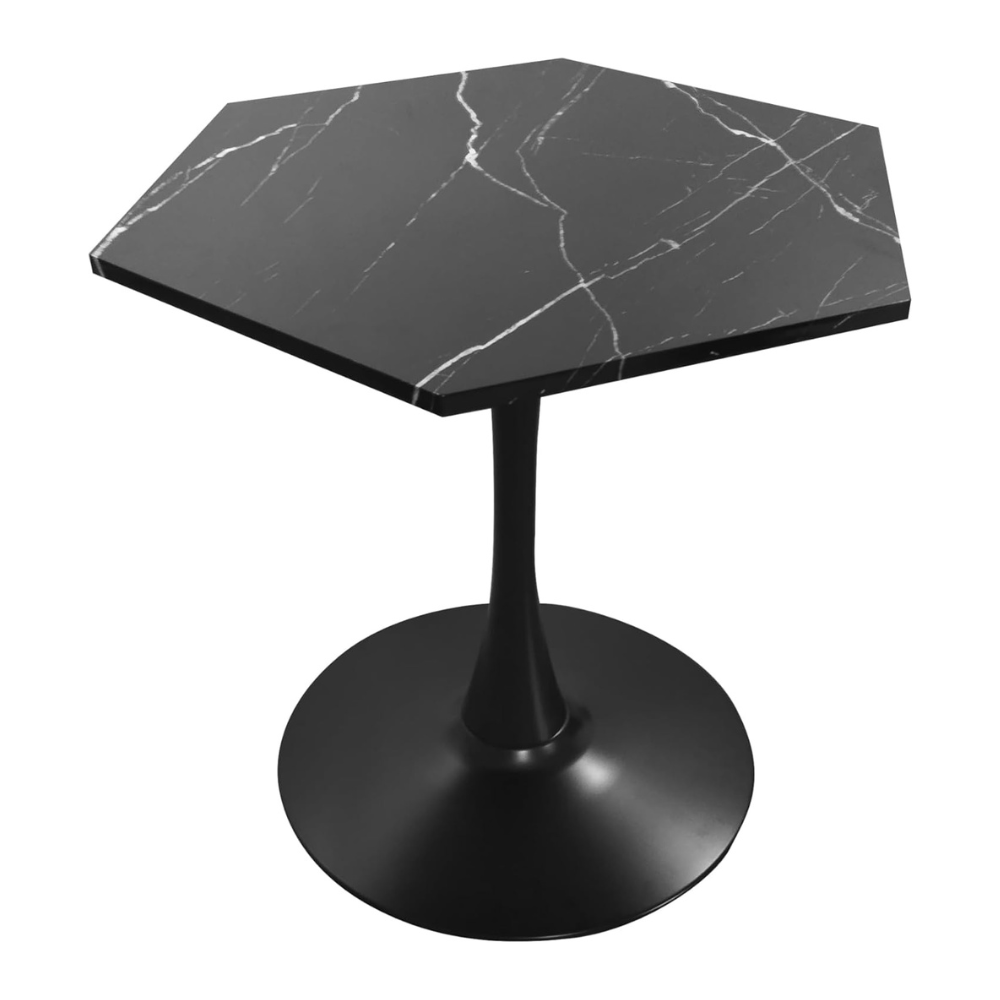 Stylish Modern Octagonal Coffee Table with Black Printed Marble Top