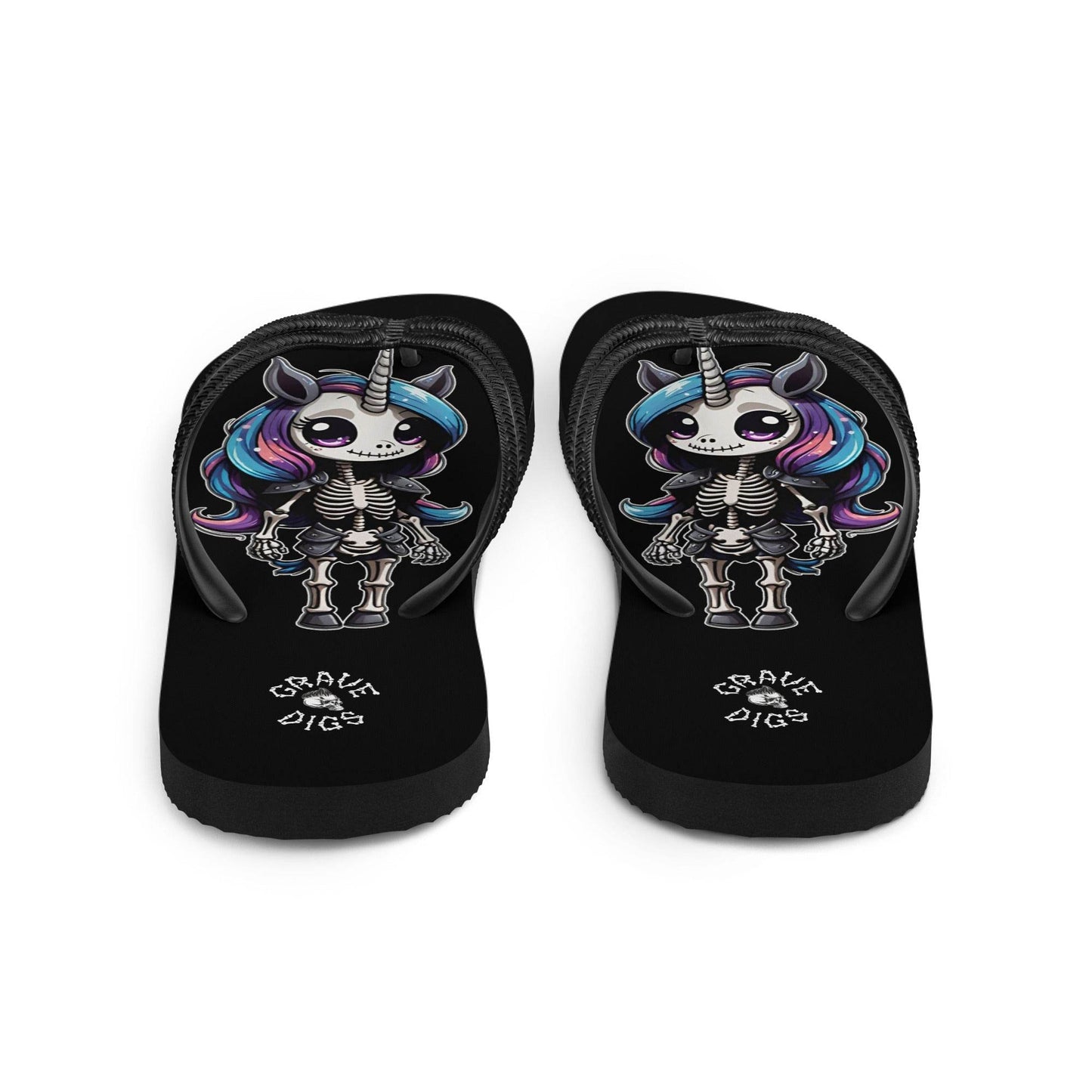 Grave Digs Skeleton Unicorn Flip Flops - S