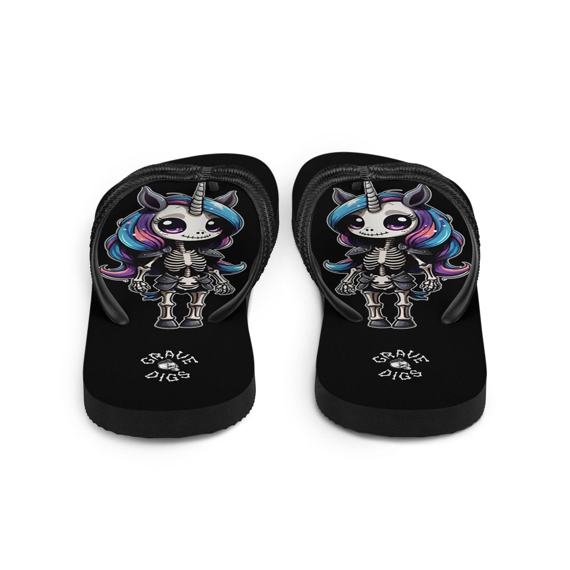 Grave Digs Skeleton Unicorn Flip Flops - S