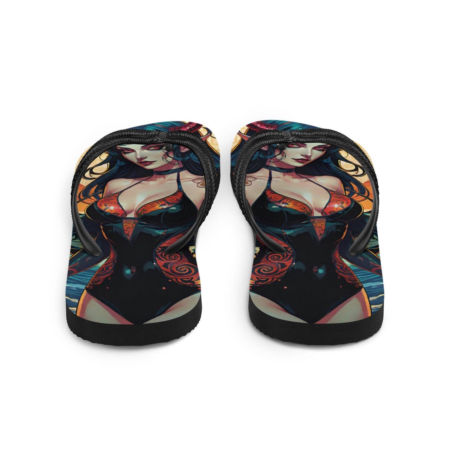 Colorful Summer Succubus in a Swimsuit 1 Gothic Flip Flops - S