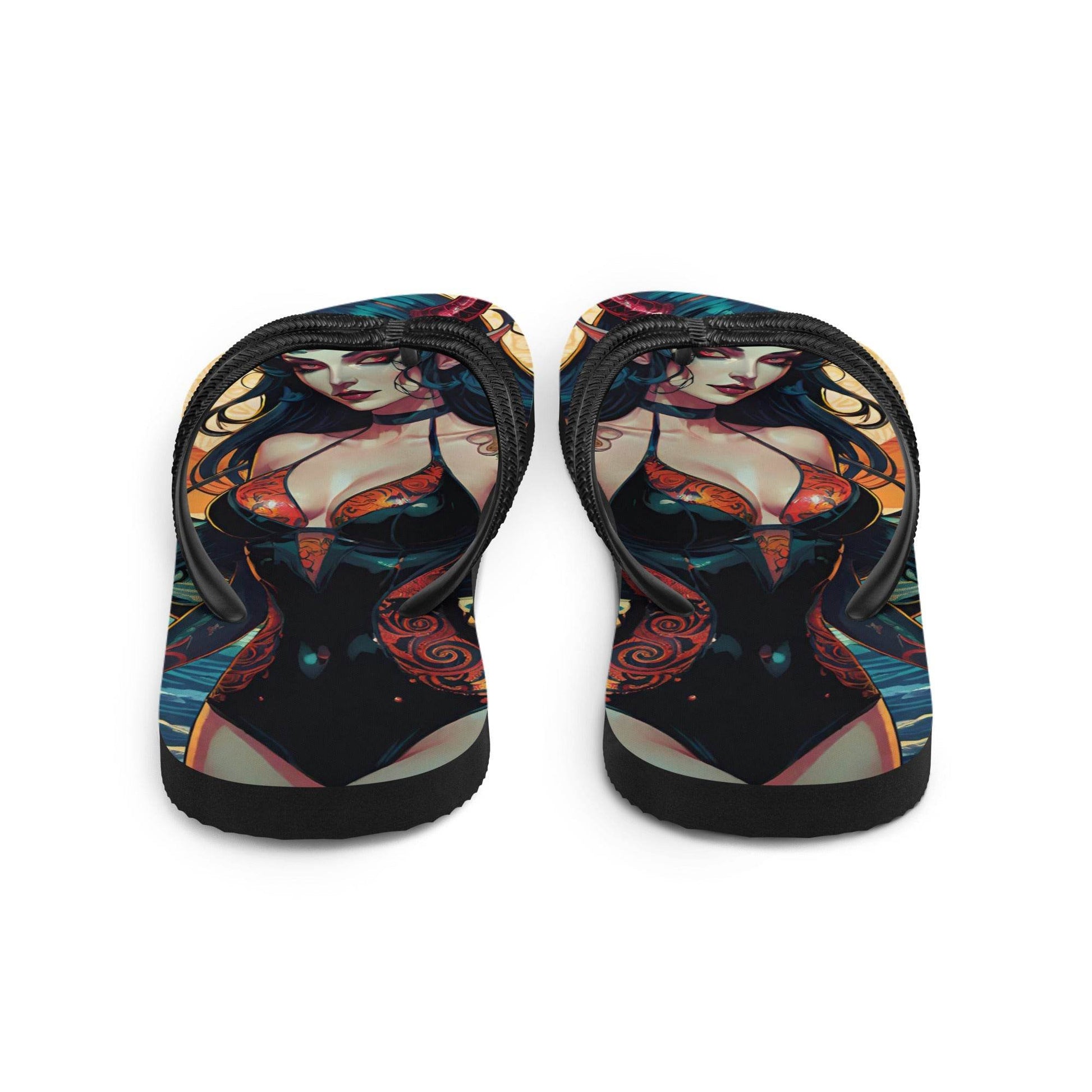 Colorful Summer Succubus in a Swimsuit 1 Gothic Flip Flops - S