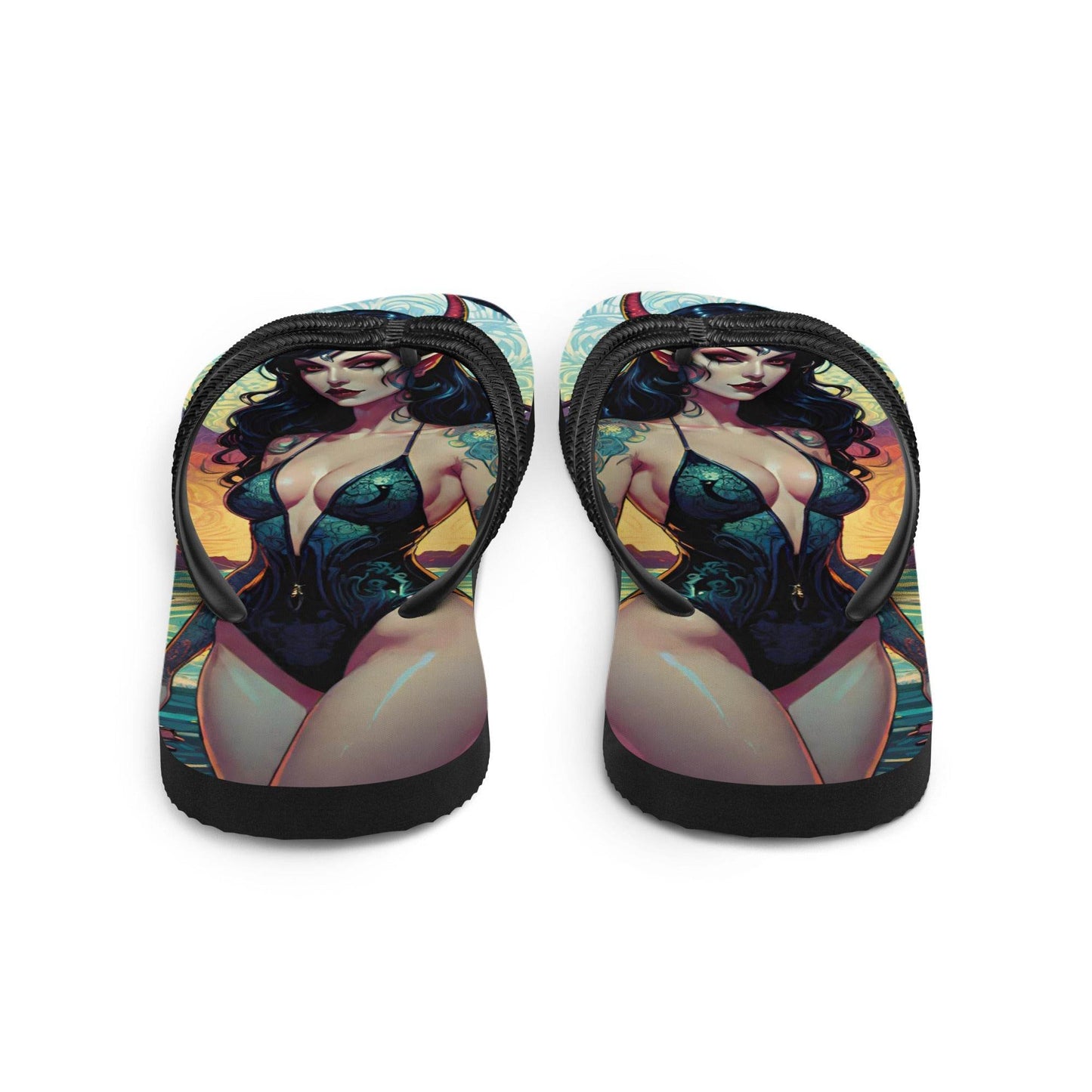 Colorful Summer Succubus in a Swimsuit 2 Gothic Flip Flops - S