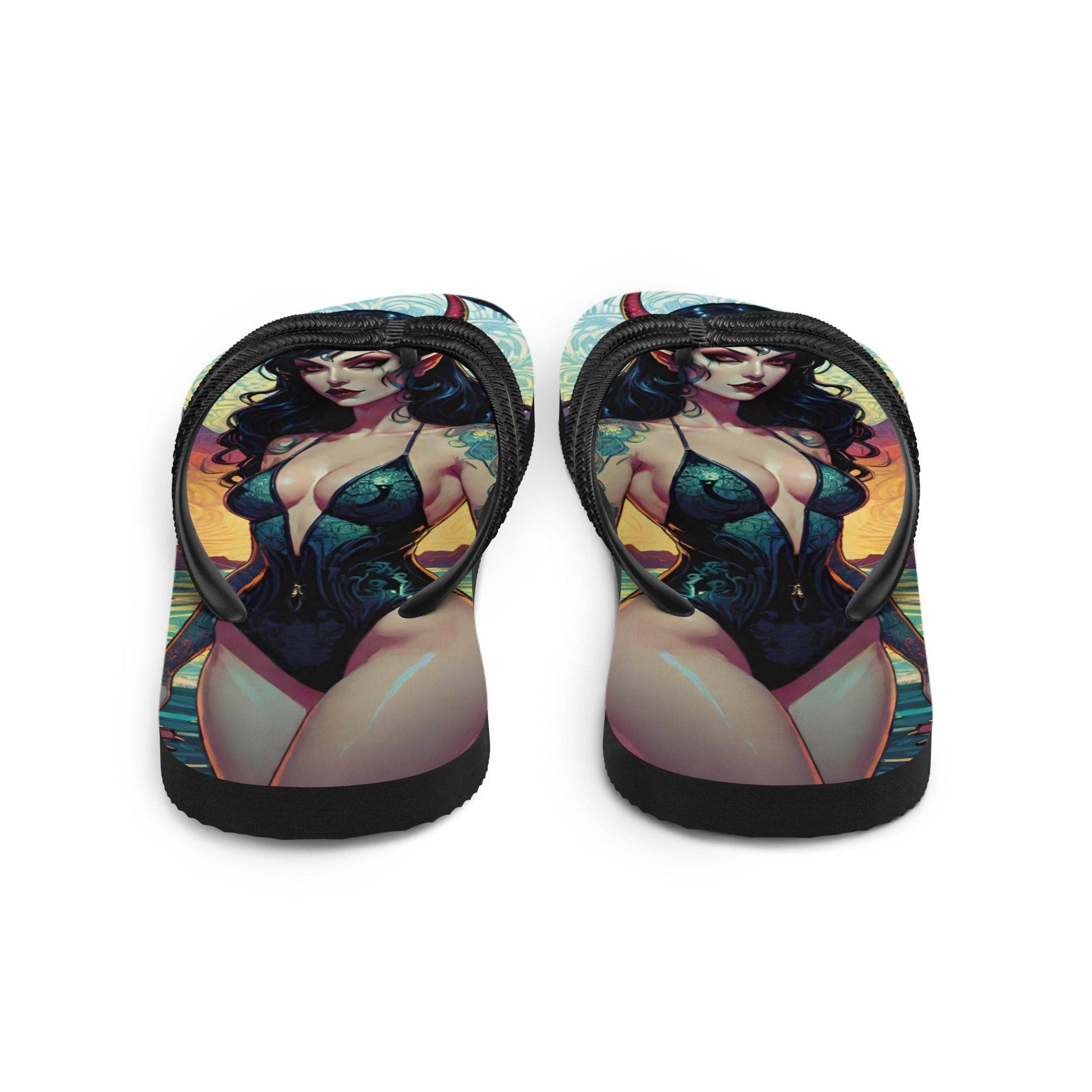 Colorful Summer Succubus in a Swimsuit 2 Gothic Flip Flops - S
