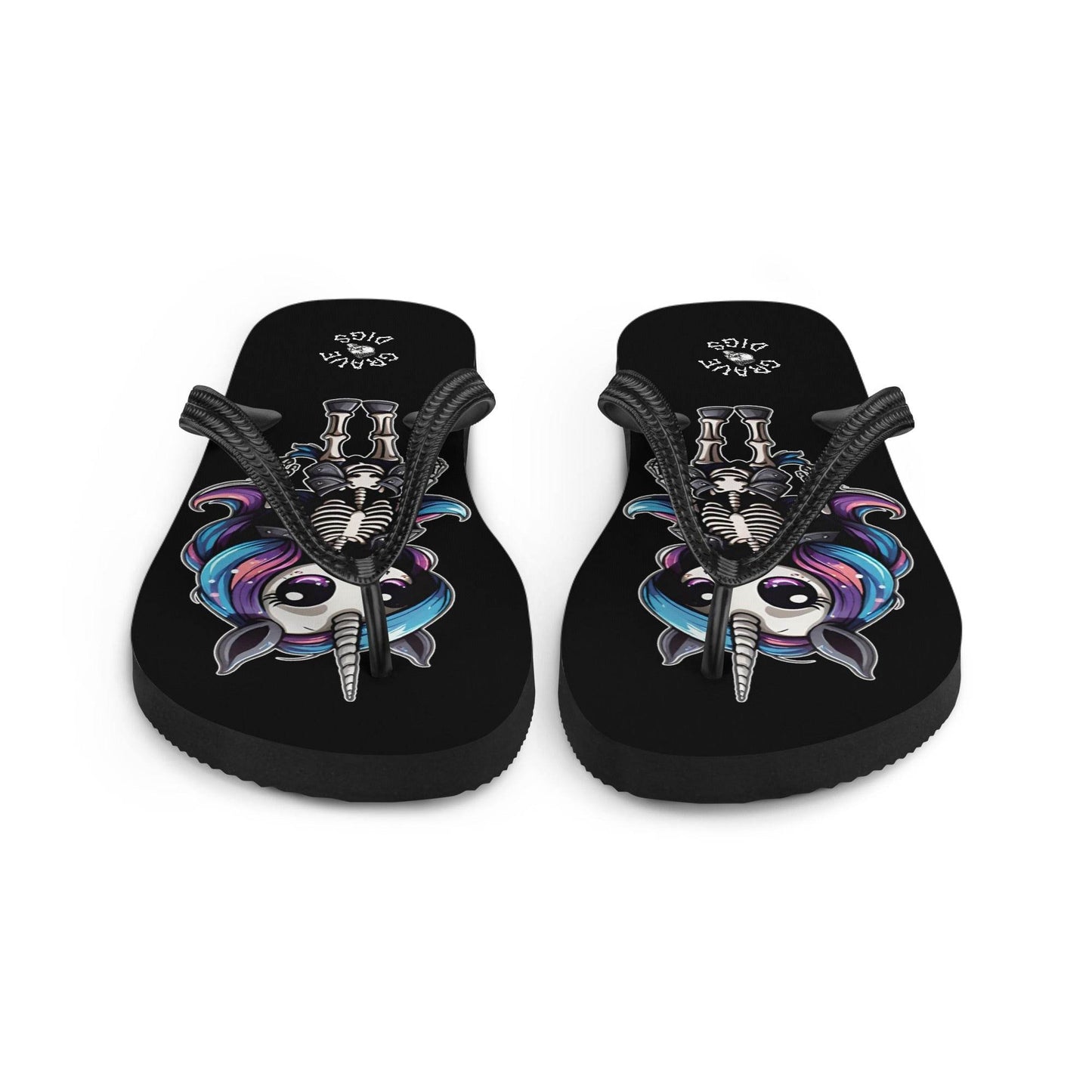 Grave Digs Skeleton Unicorn Flip Flops - S