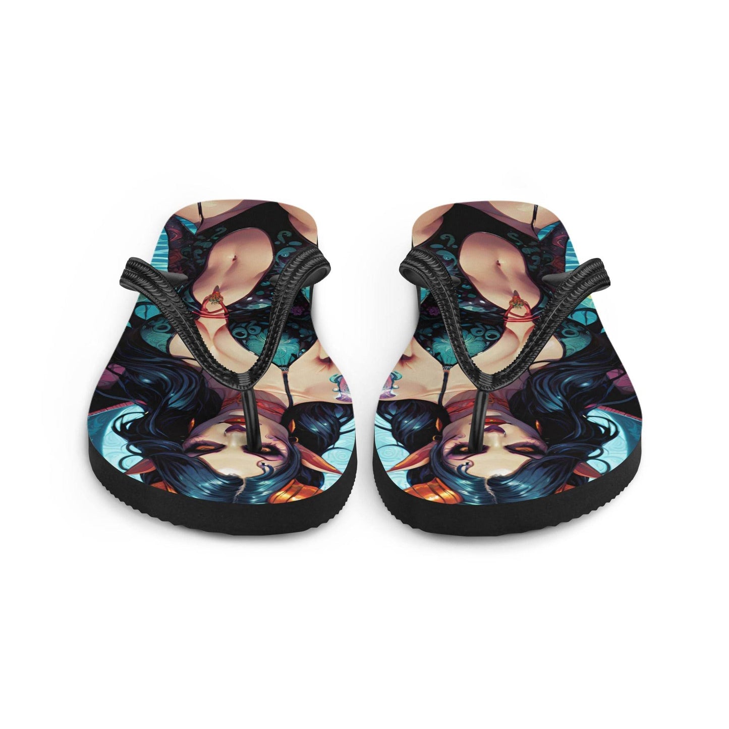 Colorful Summer Succubus in a Swimsuit 4 Gothic Flip Flops - S