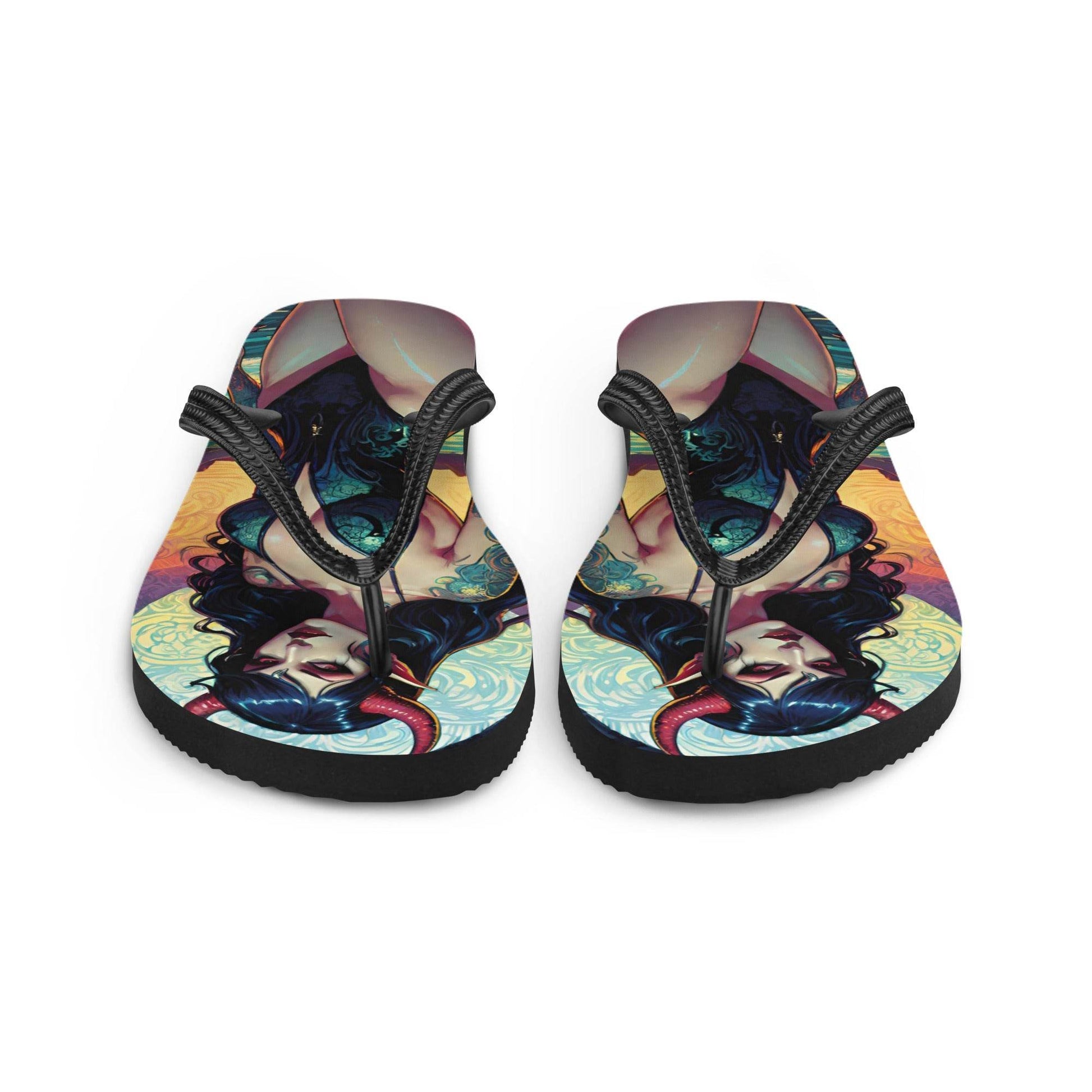 Colorful Summer Succubus in a Swimsuit 2 Gothic Flip Flops - S
