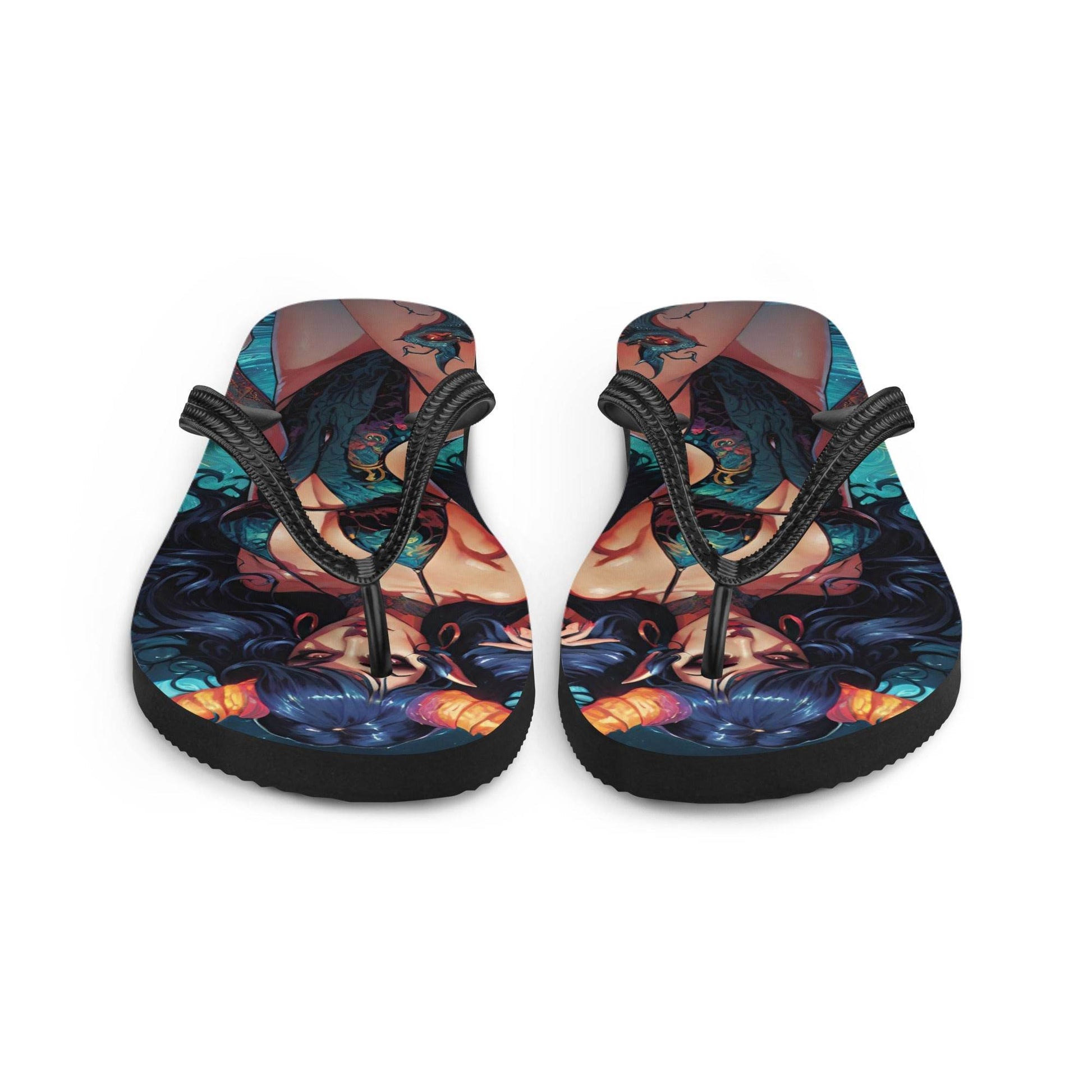 Colorful Summer Succubus in a Swimsuit 3 Gothic Flip Flops - S