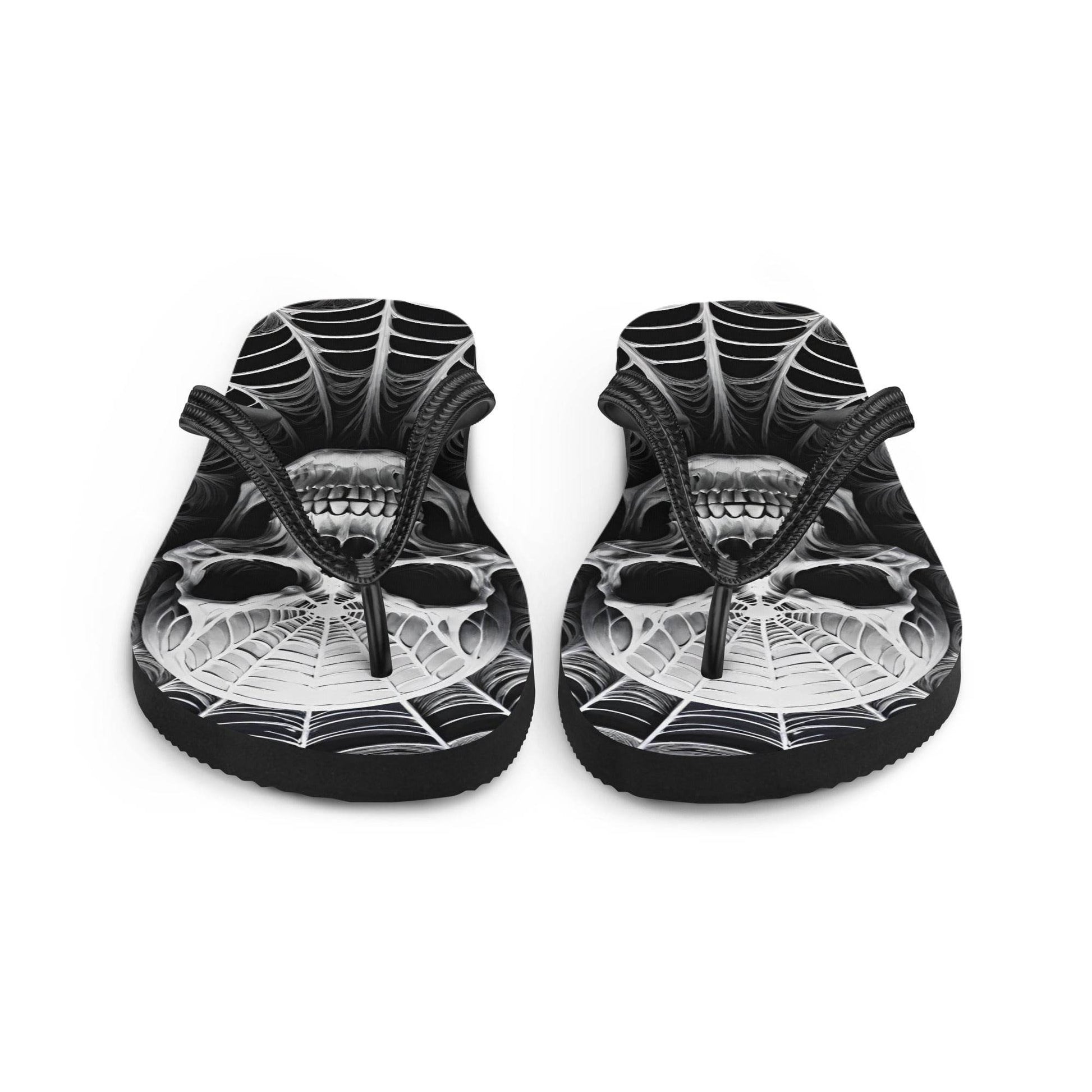Spider Web Skull Flip Flops - S