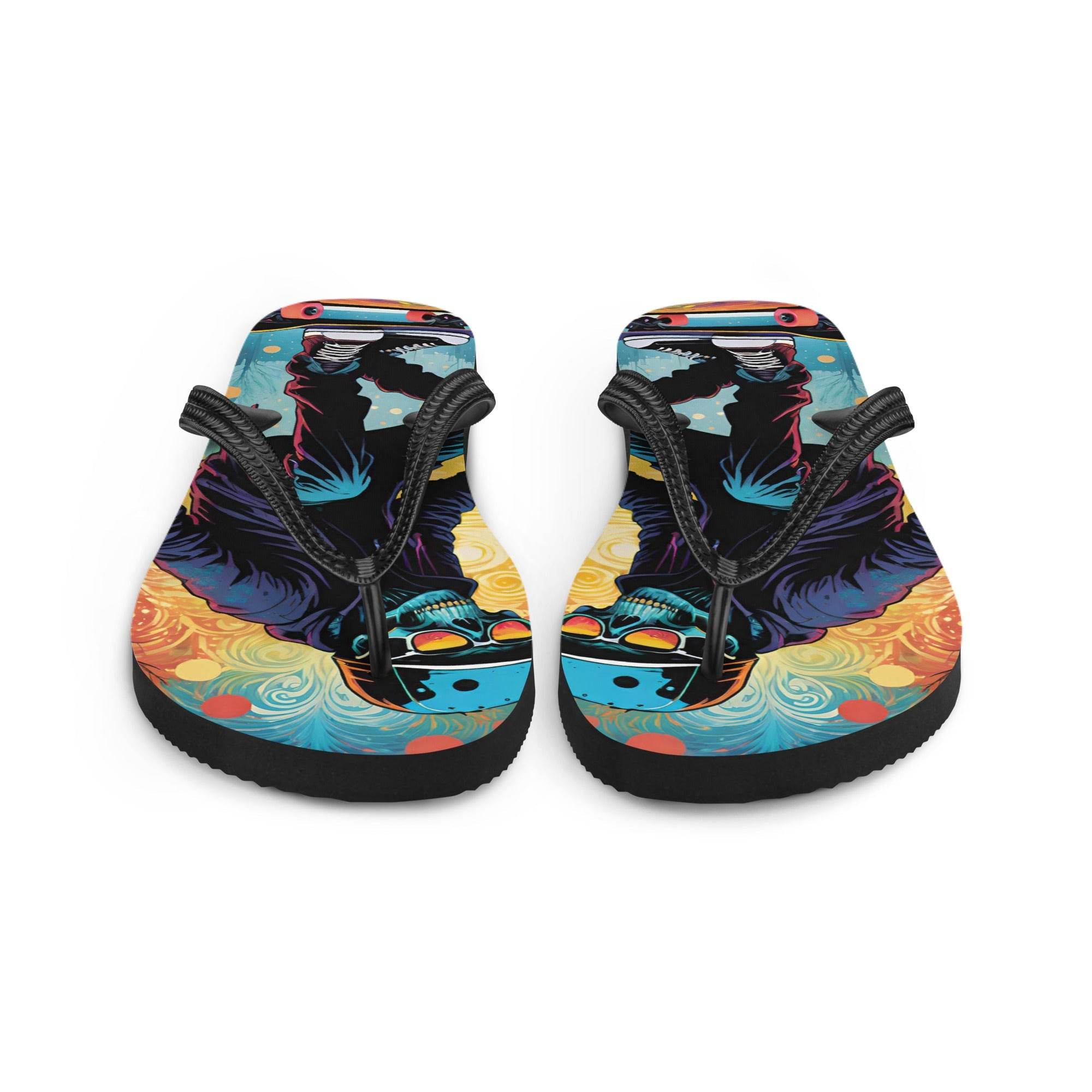 Colorful Skater Skeleton Flip Flops - S