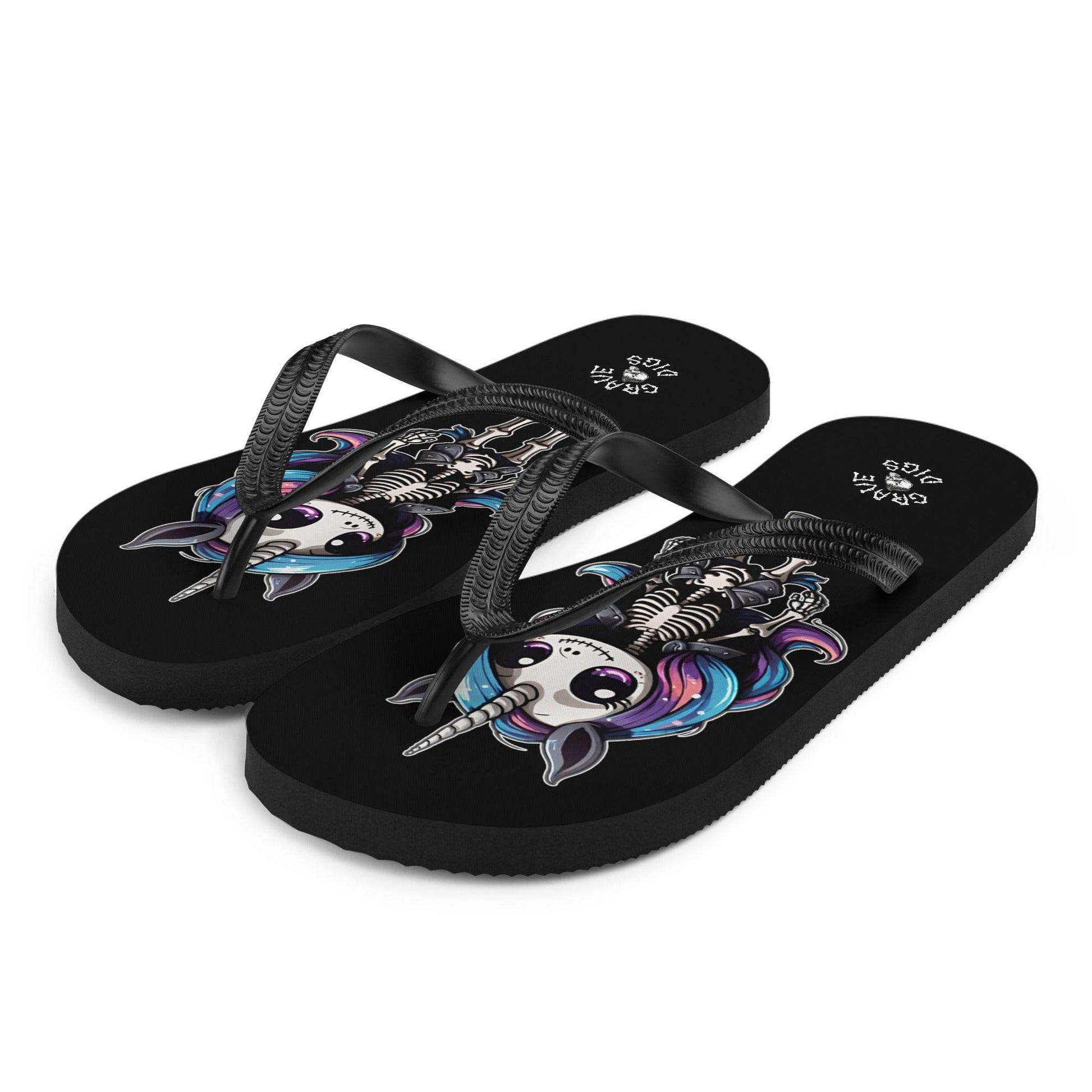 Grave Digs Skeleton Unicorn Flip Flops - S
