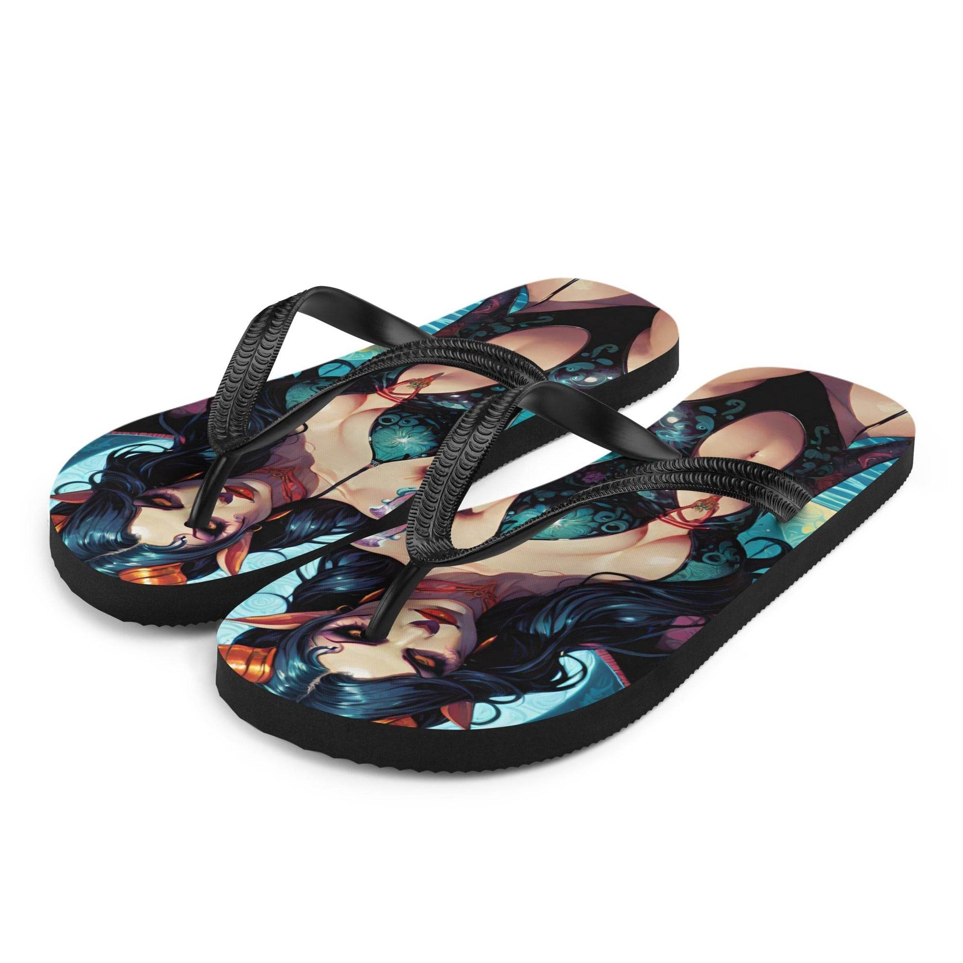 Colorful Summer Succubus in a Swimsuit 4 Gothic Flip Flops - S