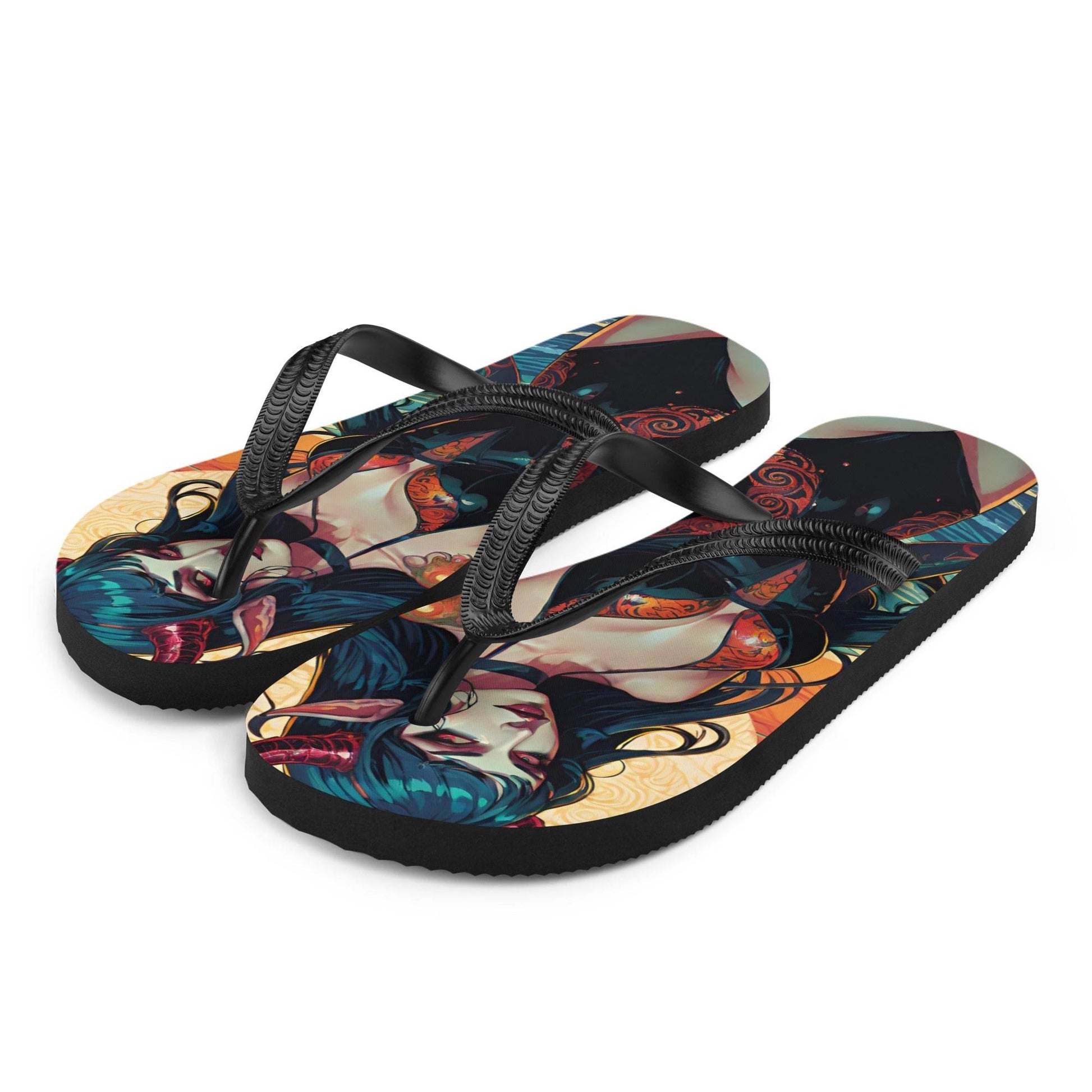 Colorful Summer Succubus in a Swimsuit 1 Gothic Flip Flops - S