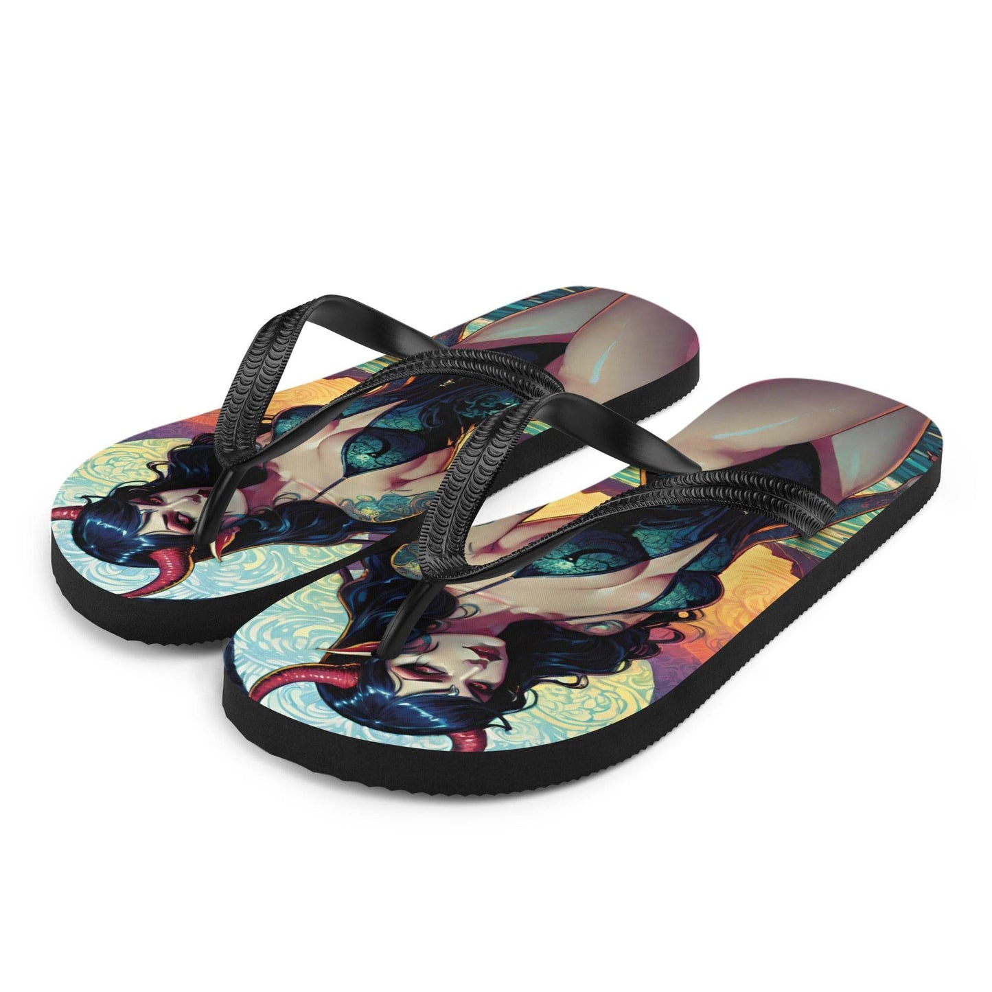 Colorful Summer Succubus in a Swimsuit 2 Gothic Flip Flops - S