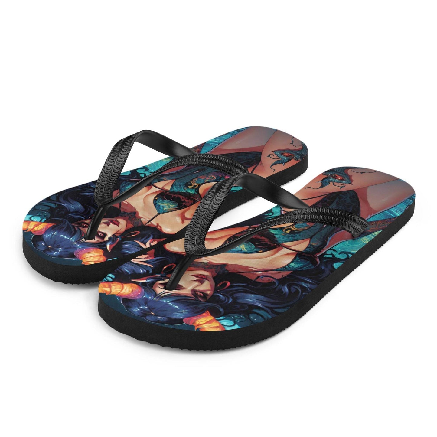 Colorful Summer Succubus in a Swimsuit 3 Gothic Flip Flops - S